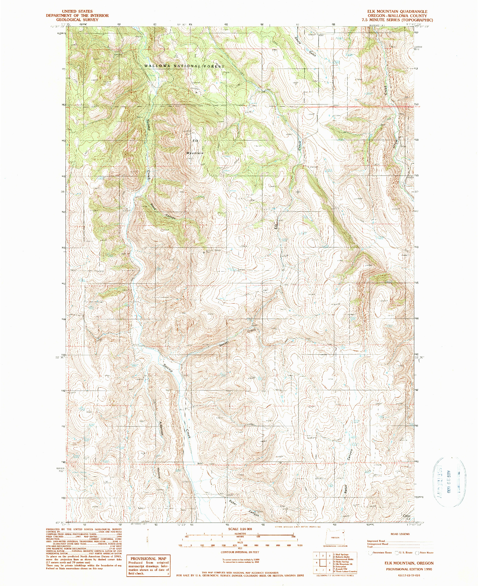 USGS 1:24000-SCALE QUADRANGLE FOR ELK MOUNTAIN, OR 1990