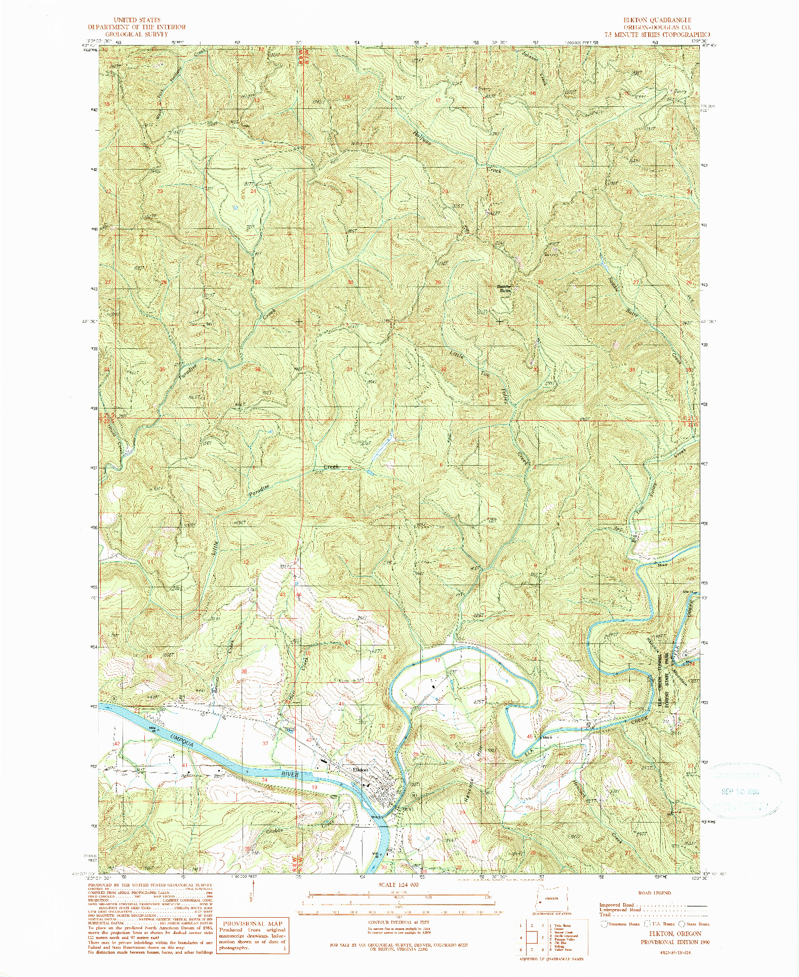 USGS 1:24000-SCALE QUADRANGLE FOR ELKTON, OR 1990