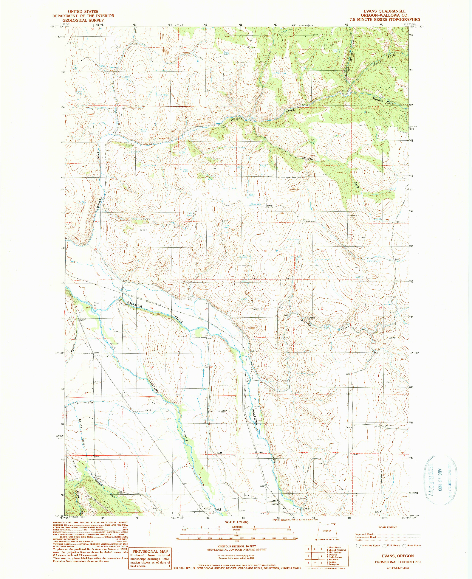 USGS 1:24000-SCALE QUADRANGLE FOR EVANS, OR 1990