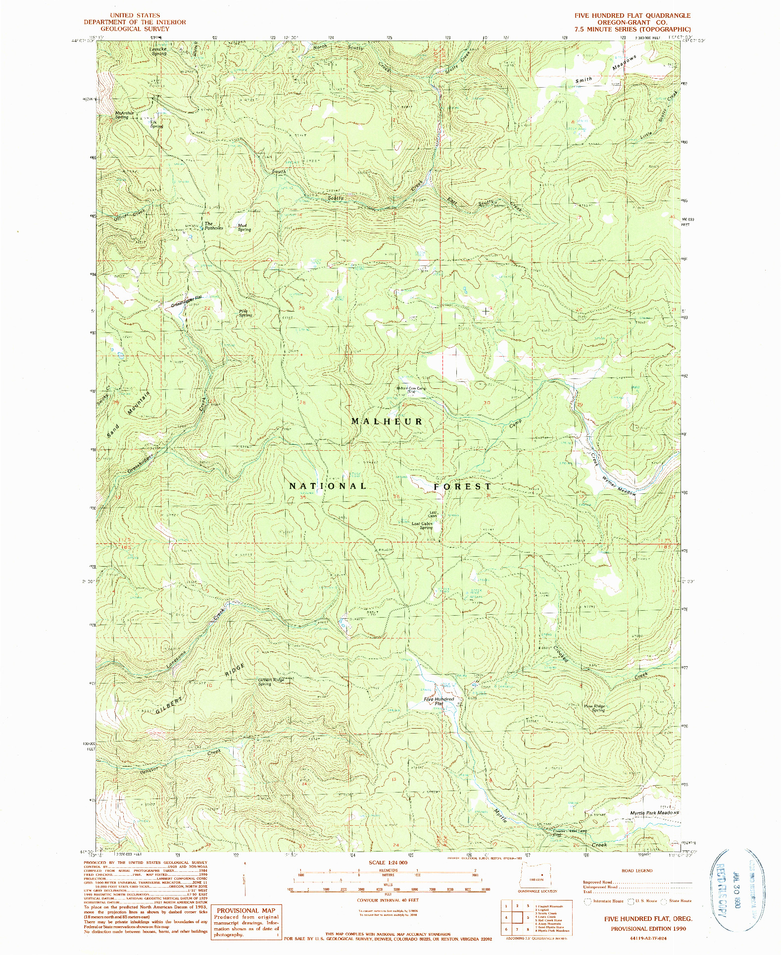 USGS 1:24000-SCALE QUADRANGLE FOR FIVE HUNDRED FLAT, OR 1990