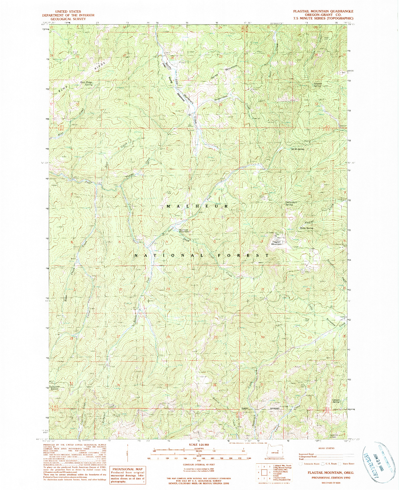 USGS 1:24000-SCALE QUADRANGLE FOR FLAGTAIL MOUNTAIN, OR 1990