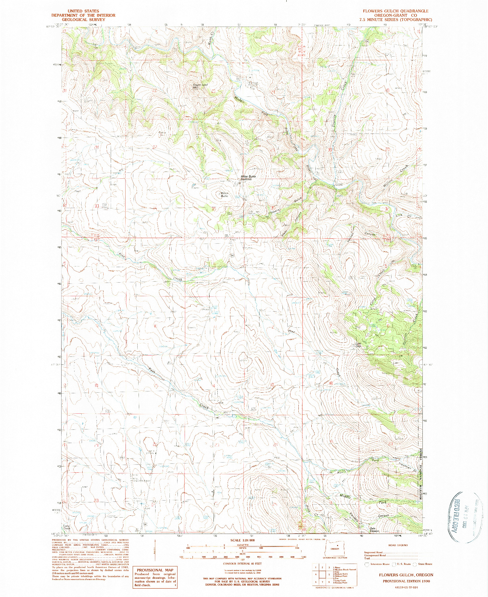USGS 1:24000-SCALE QUADRANGLE FOR FLOWERS GULCH, OR 1990