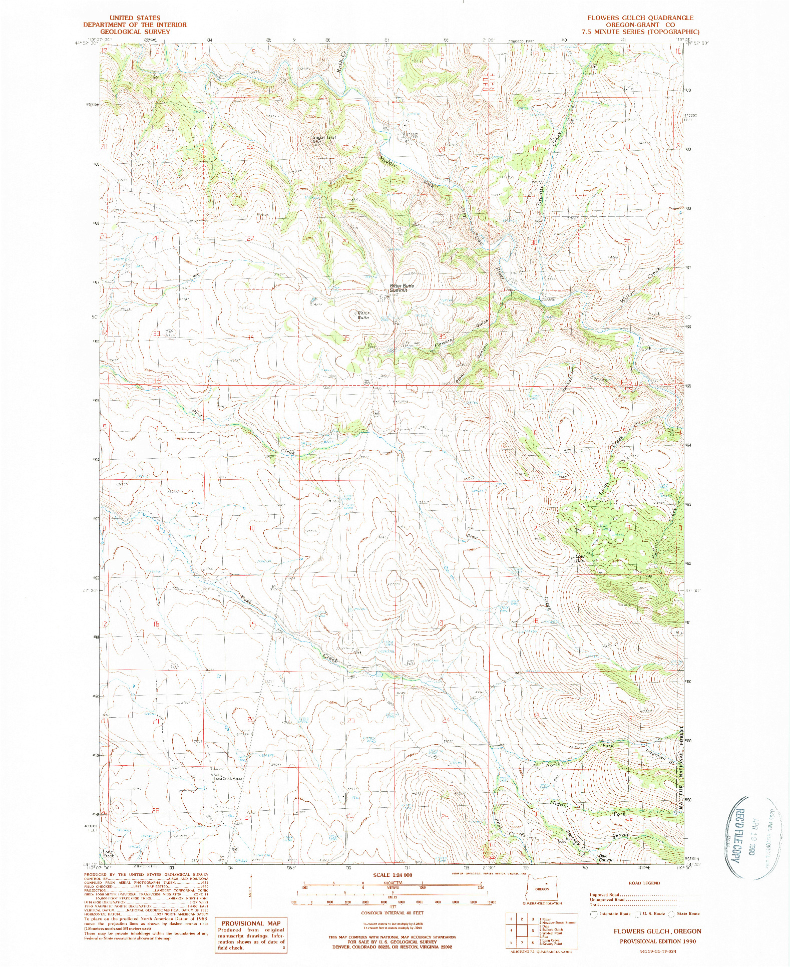 USGS 1:24000-SCALE QUADRANGLE FOR FLOWERS GULCH, OR 1990