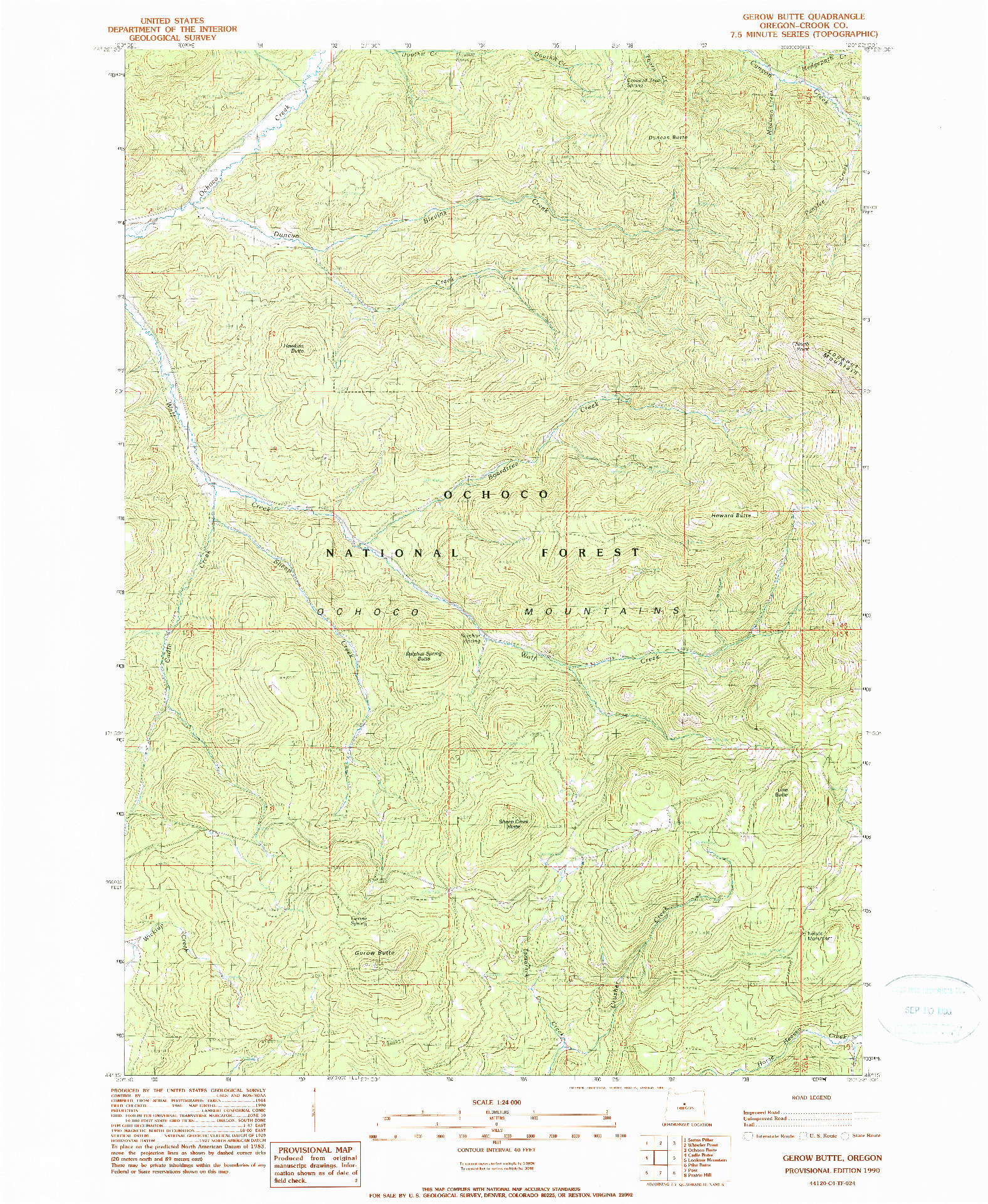 USGS 1:24000-SCALE QUADRANGLE FOR GEROW BUTTE, OR 1990