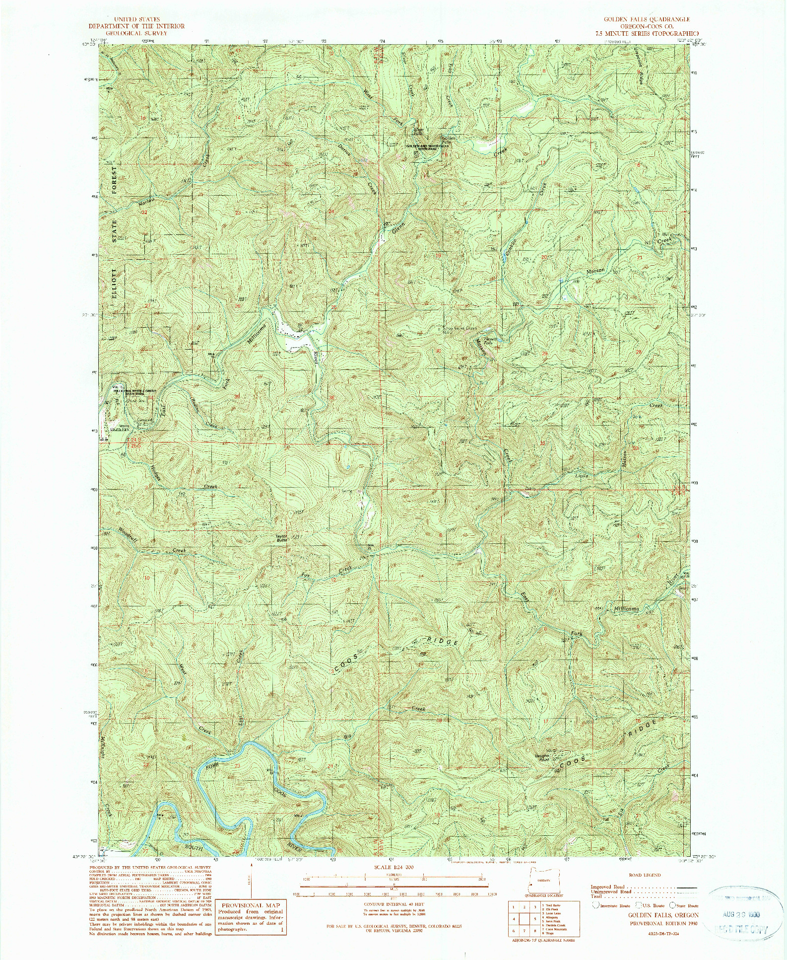 USGS 1:24000-SCALE QUADRANGLE FOR GOLDEN FALLS, OR 1990