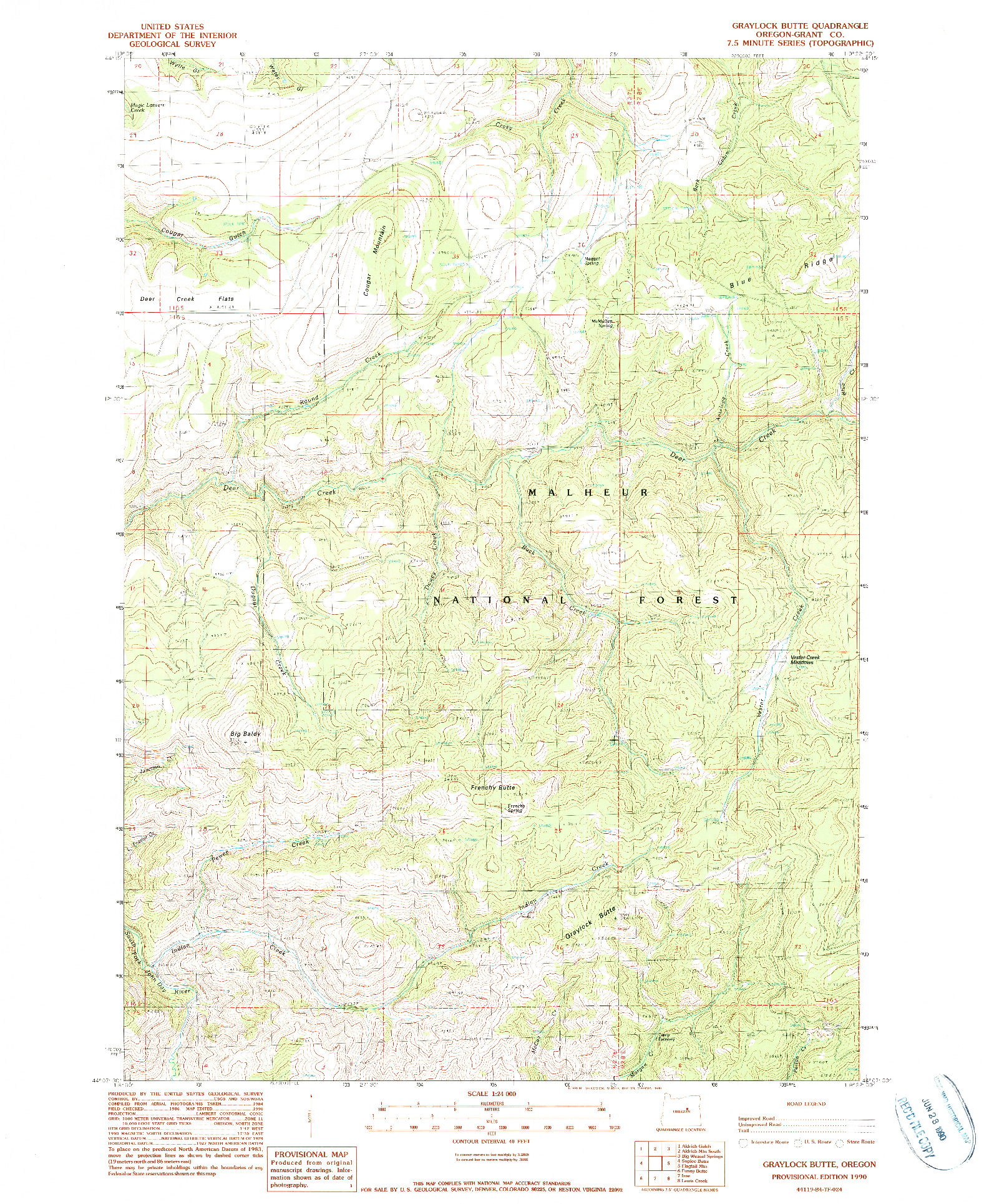 USGS 1:24000-SCALE QUADRANGLE FOR GRAYLOCK BUTTE, OR 1990