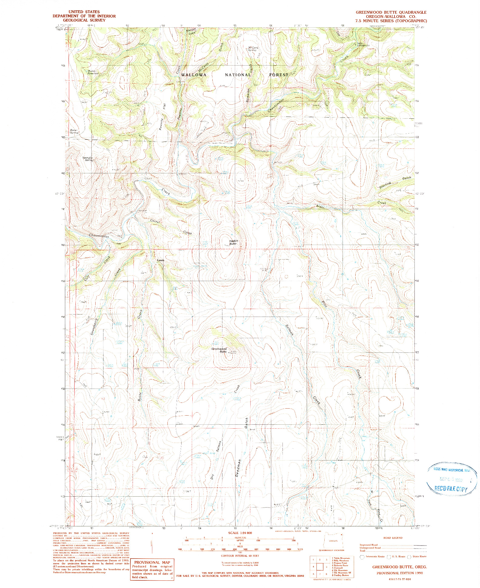 USGS 1:24000-SCALE QUADRANGLE FOR GREENWOOD BUTTE, OR 1990