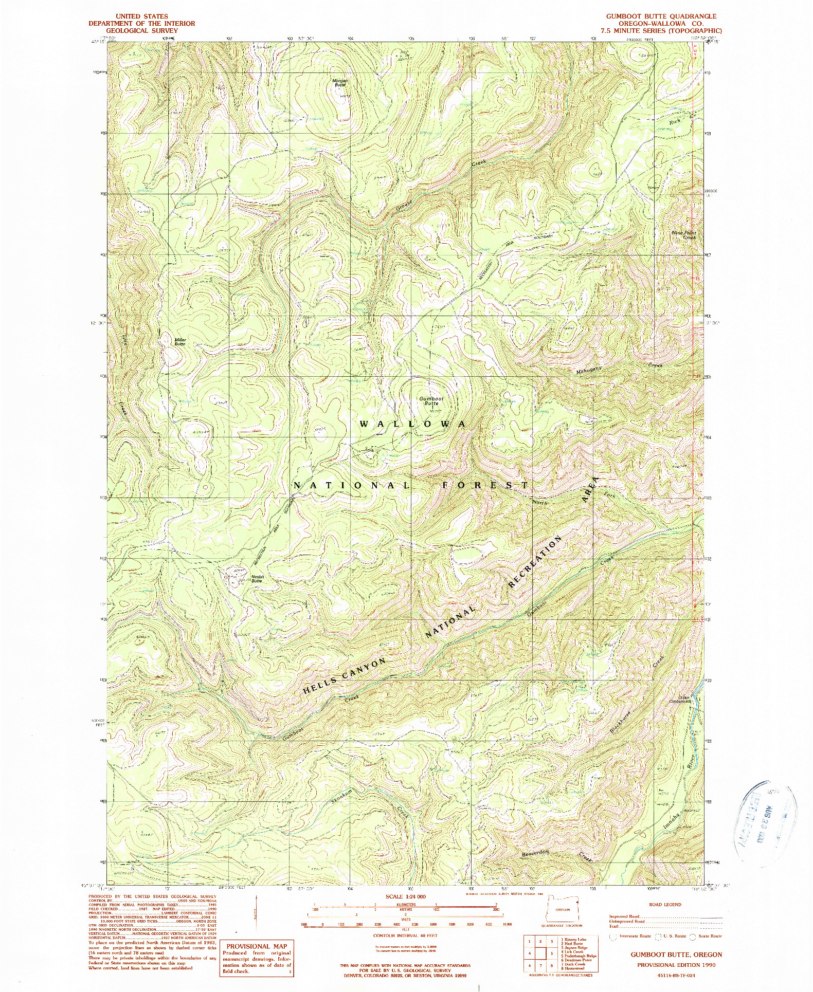 USGS 1:24000-SCALE QUADRANGLE FOR GUMBOOT BUTTE, OR 1990