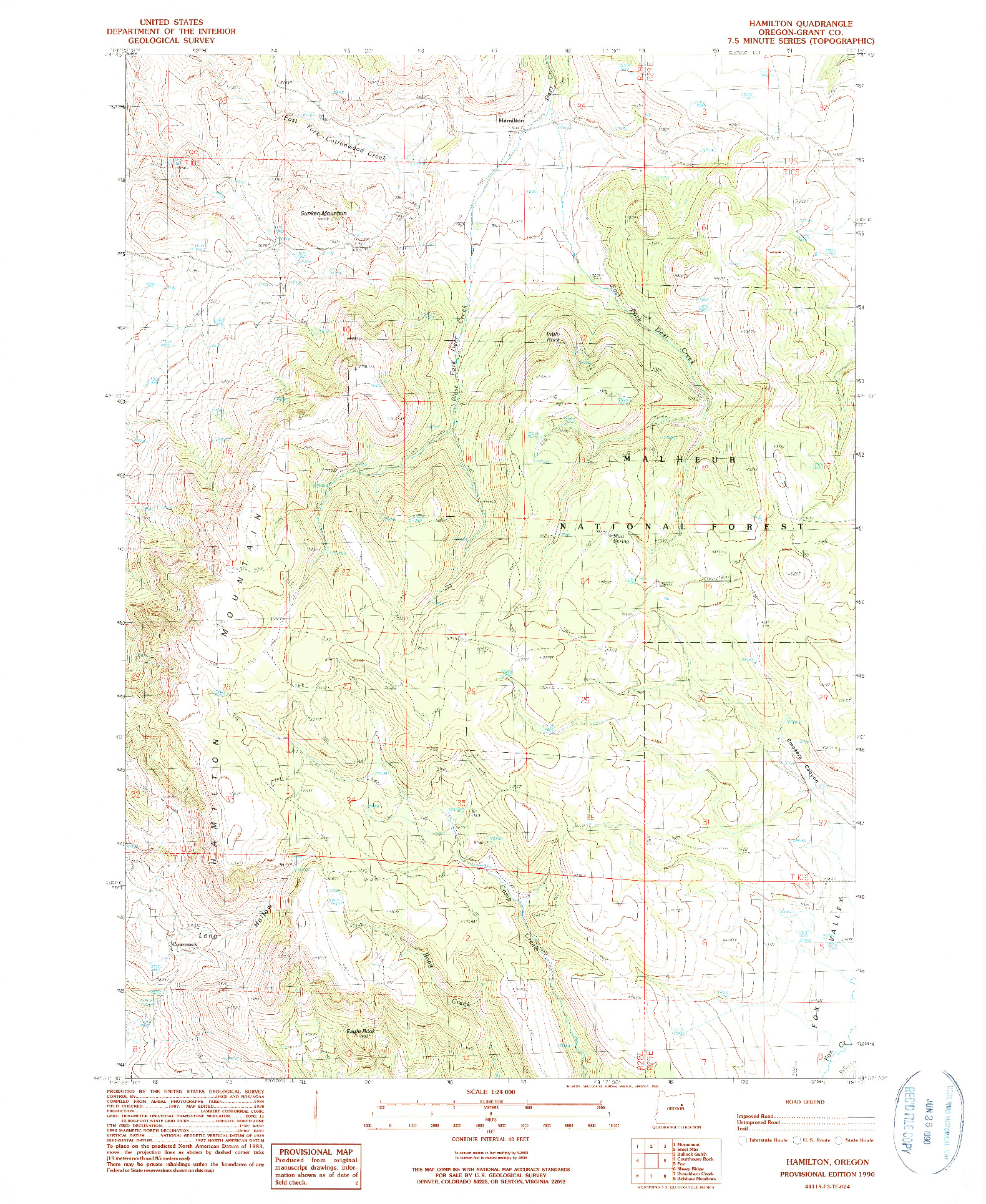 USGS 1:24000-SCALE QUADRANGLE FOR HAMILTON, OR 1990