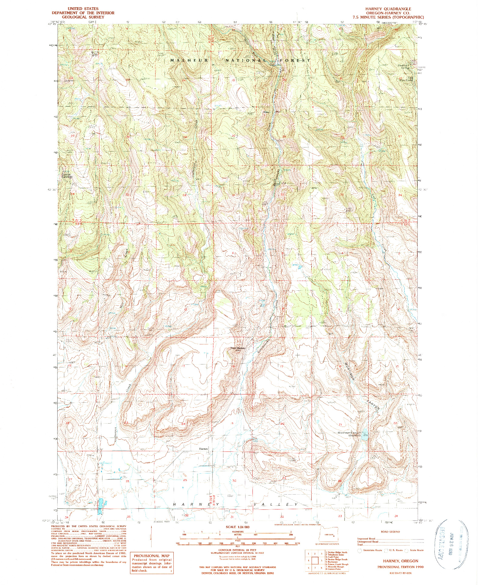 USGS 1:24000-SCALE QUADRANGLE FOR HARNEY, OR 1990