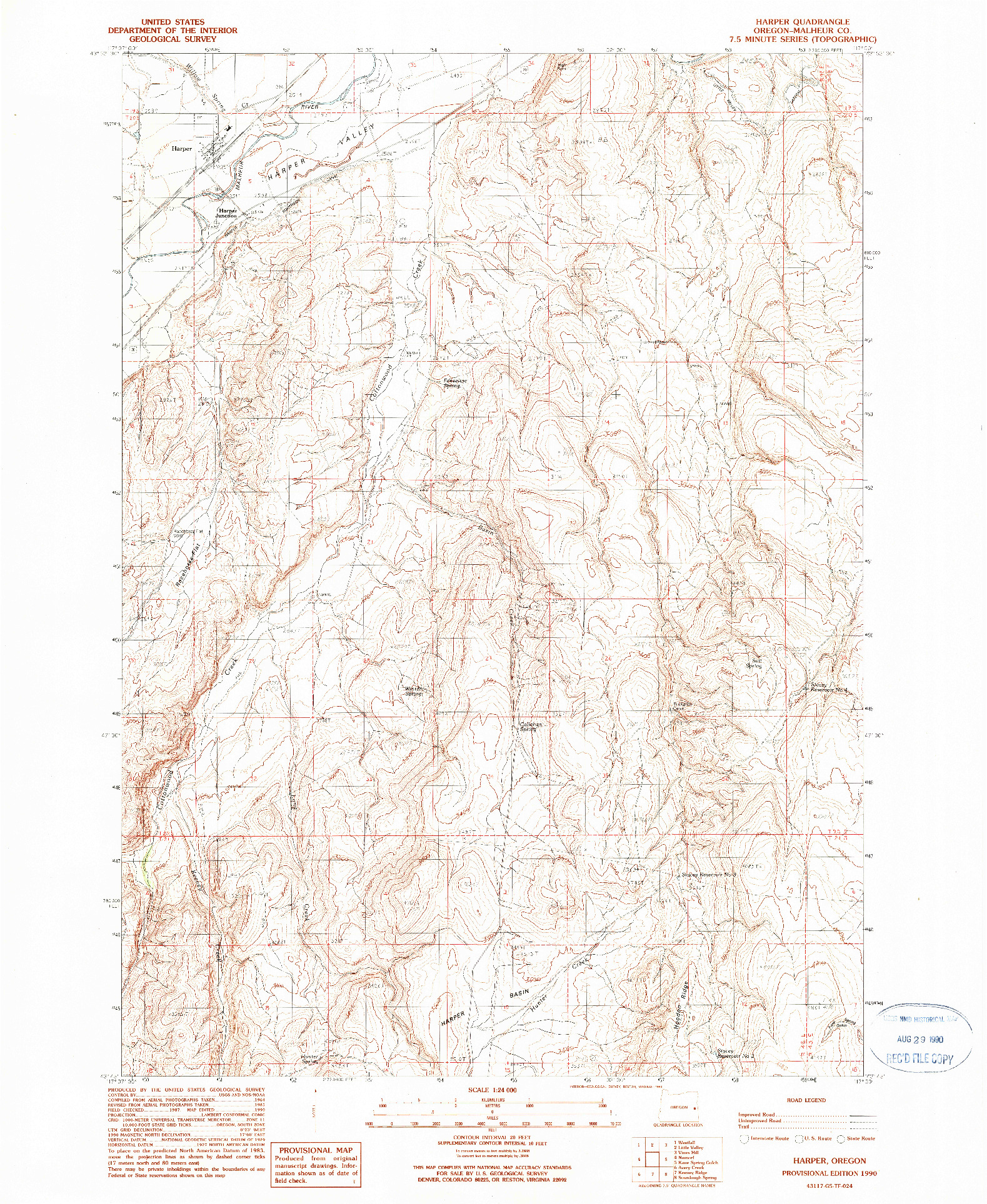 USGS 1:24000-SCALE QUADRANGLE FOR HARPER, OR 1990