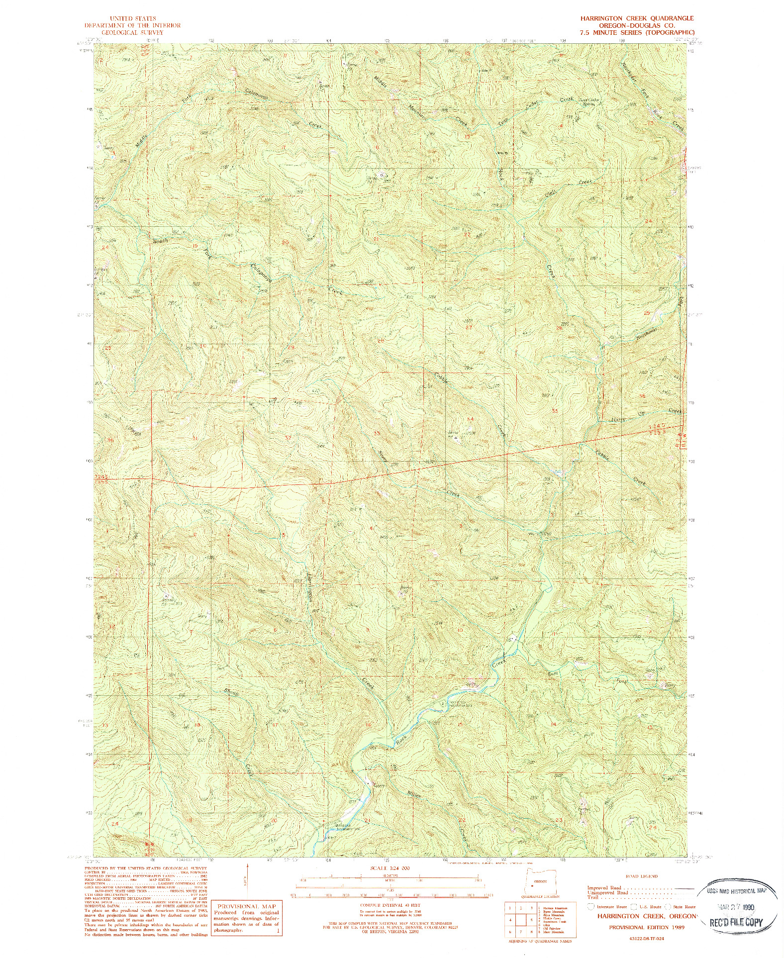 USGS 1:24000-SCALE QUADRANGLE FOR HARRINGTON CREEK, OR 1989