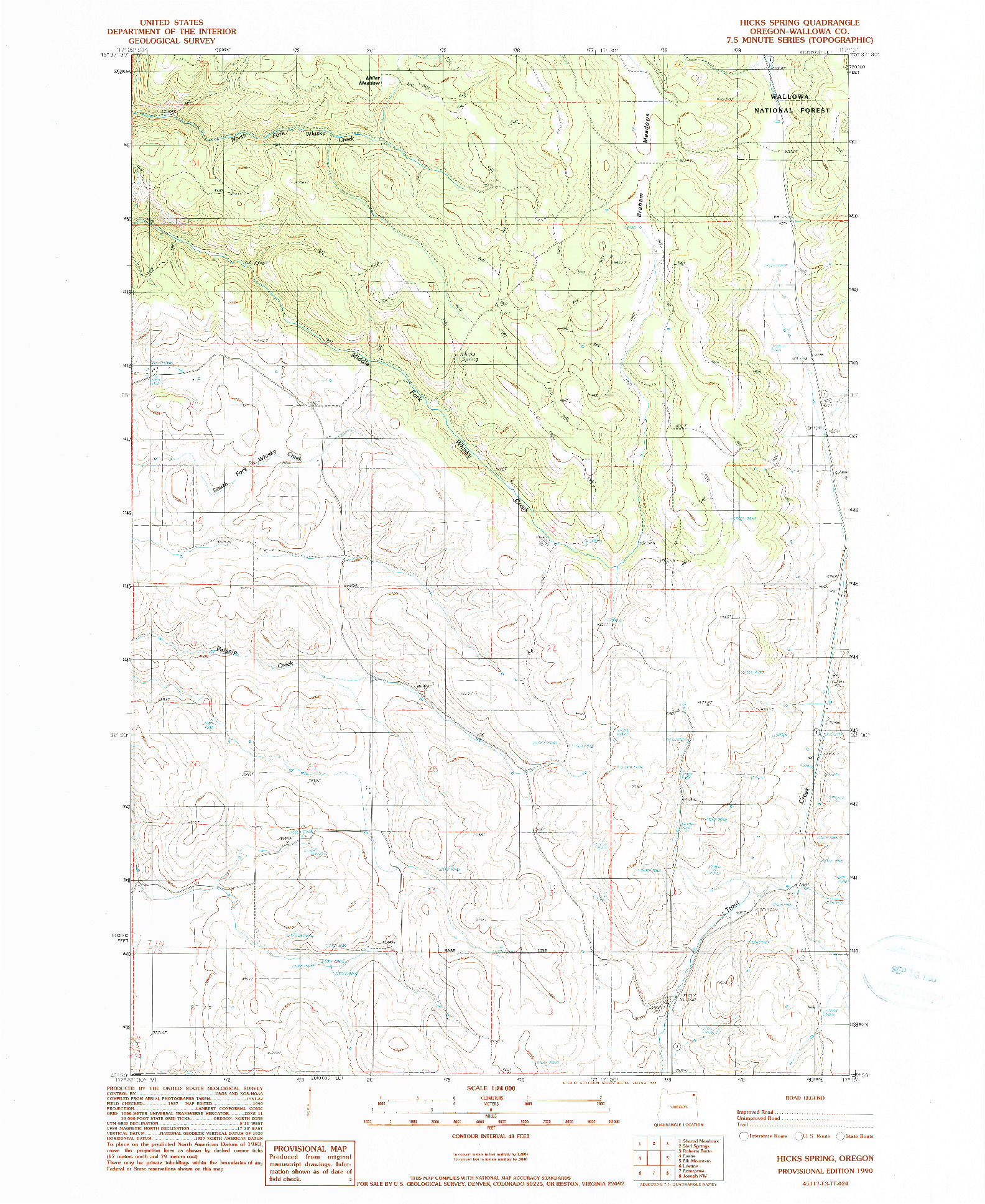 USGS 1:24000-SCALE QUADRANGLE FOR HICKS SPRING, OR 1990