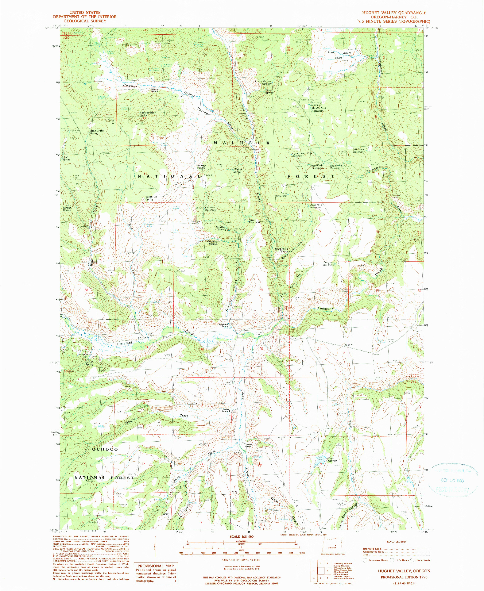 USGS 1:24000-SCALE QUADRANGLE FOR HUGHET VALLEY, OR 1990