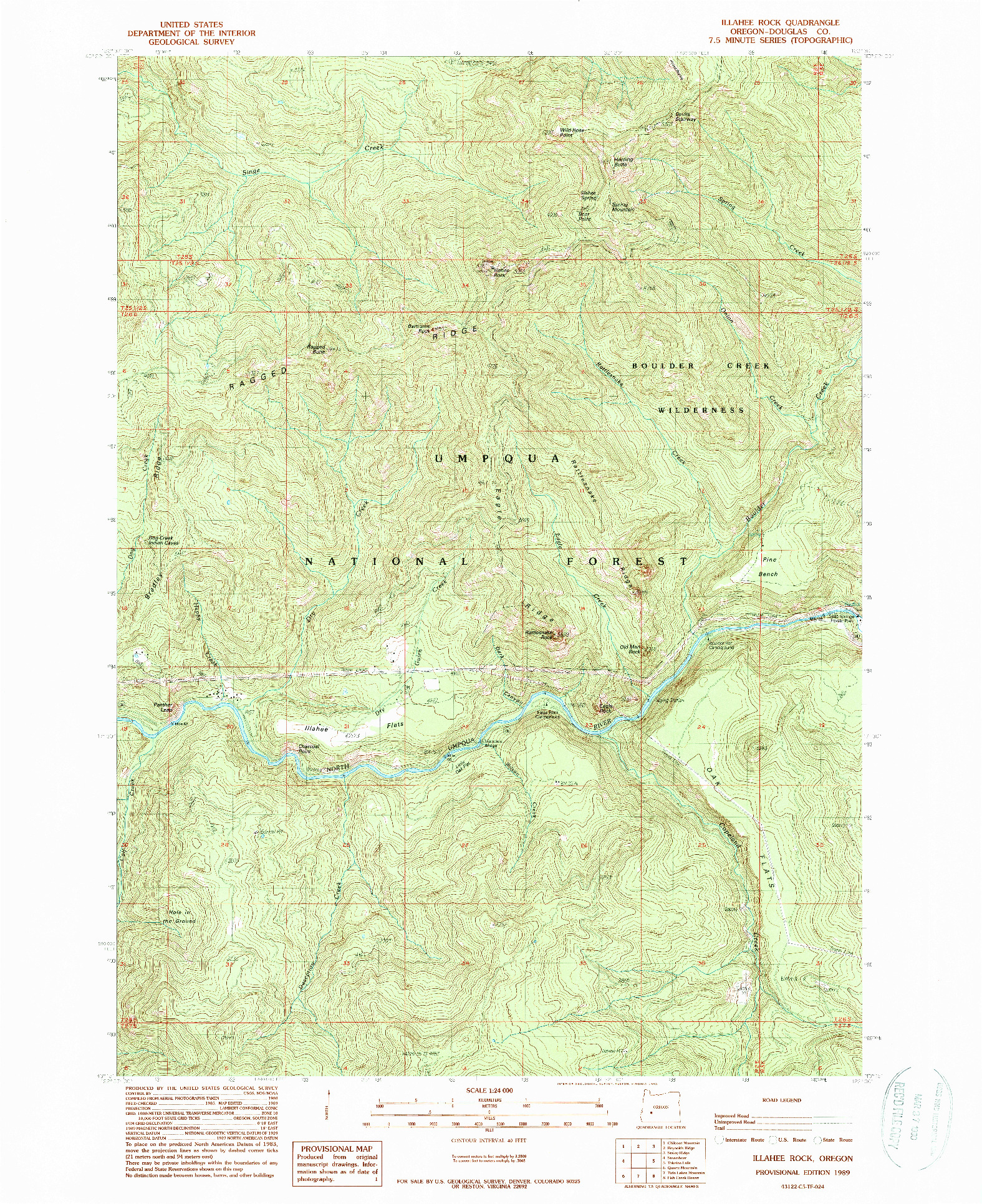 USGS 1:24000-SCALE QUADRANGLE FOR ILLAHEE ROCK, OR 1989