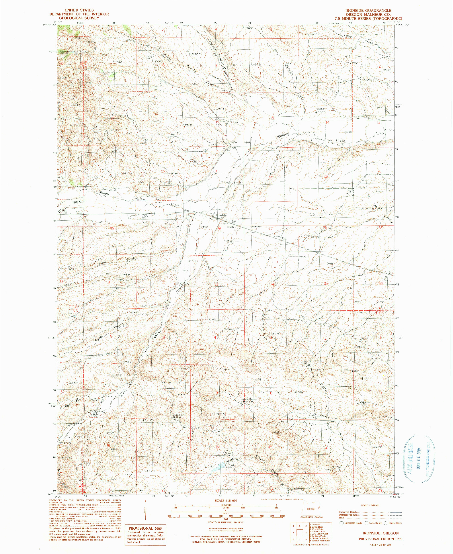 USGS 1:24000-SCALE QUADRANGLE FOR IRONSIDE, OR 1990