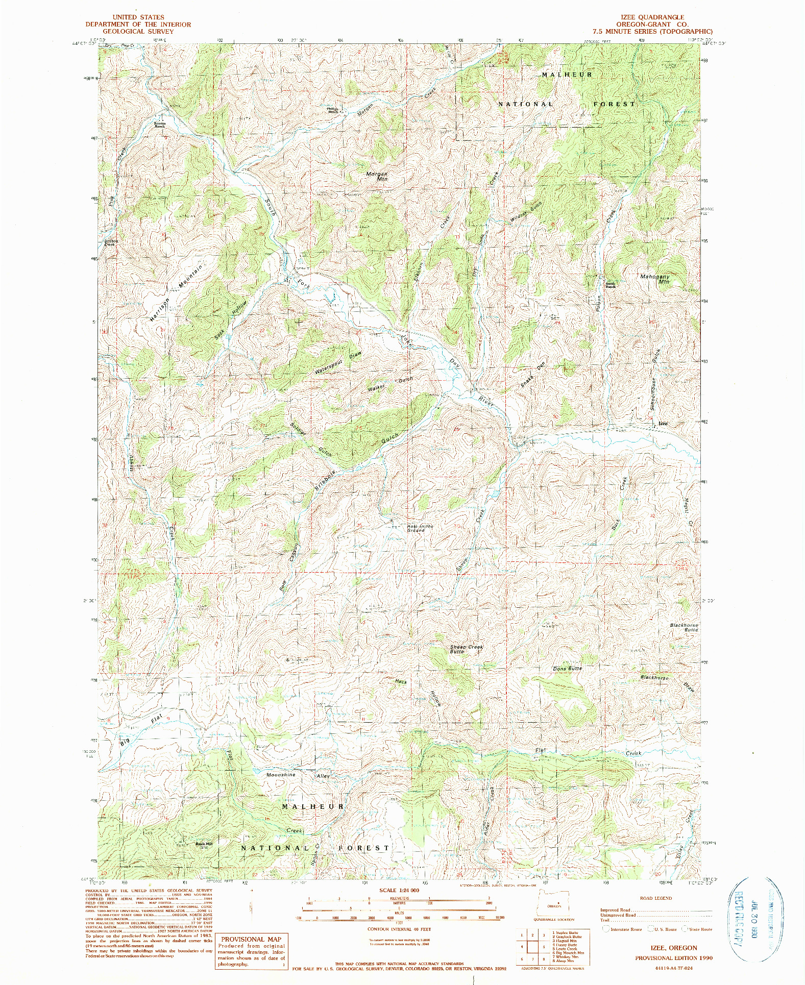 USGS 1:24000-SCALE QUADRANGLE FOR IZEE, OR 1990