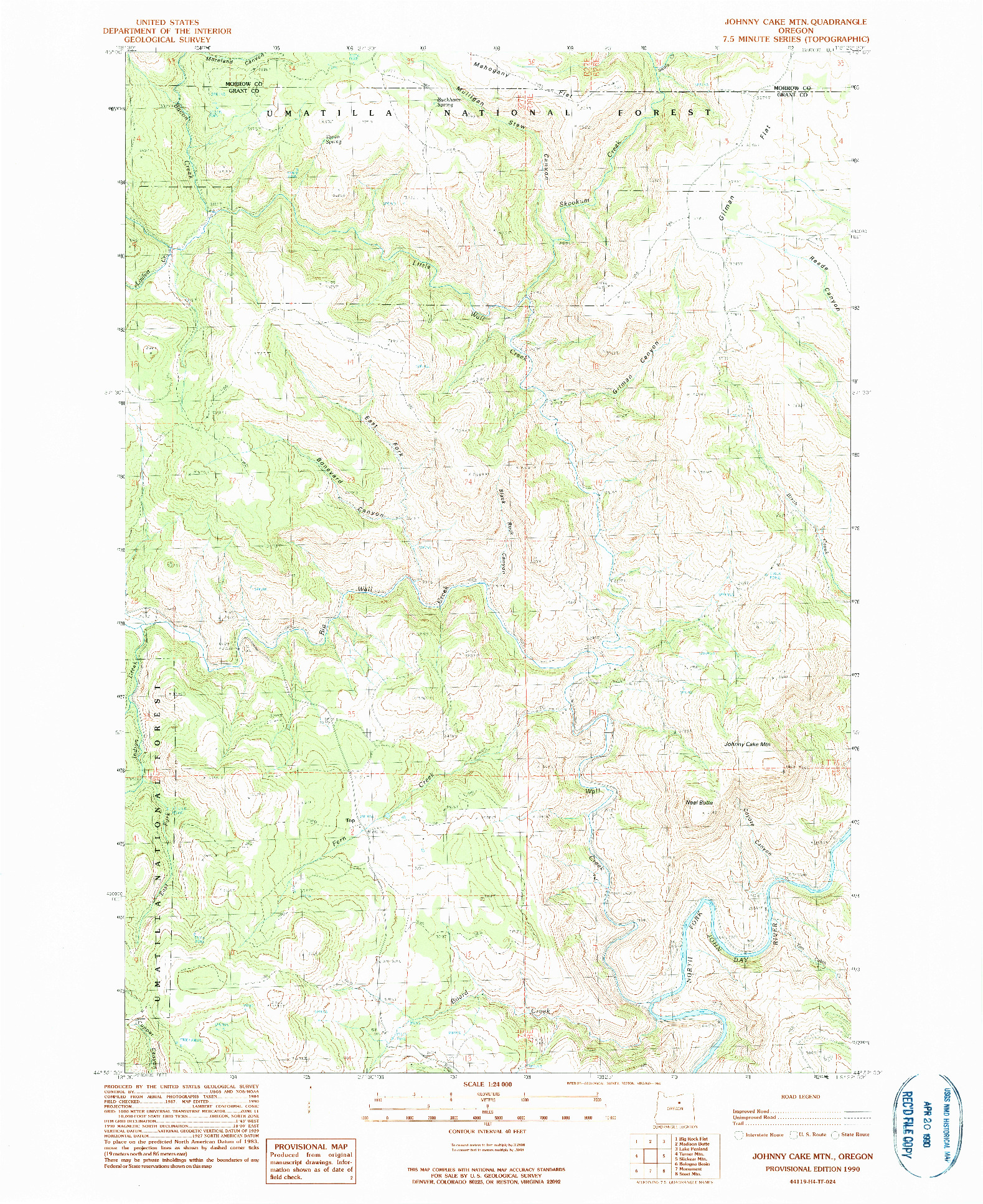 USGS 1:24000-SCALE QUADRANGLE FOR JOHNNY CAKE MTN, OR 1990