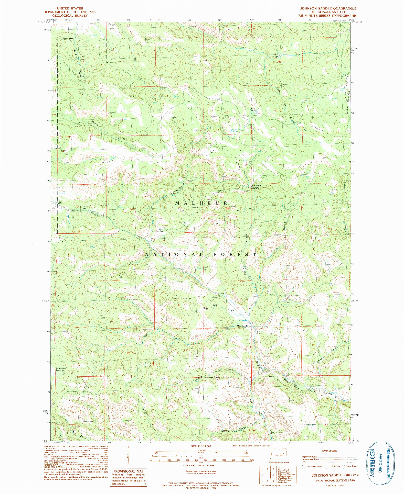 USGS 1:24000-SCALE QUADRANGLE FOR JOHNSON SADDLE, OR 1990