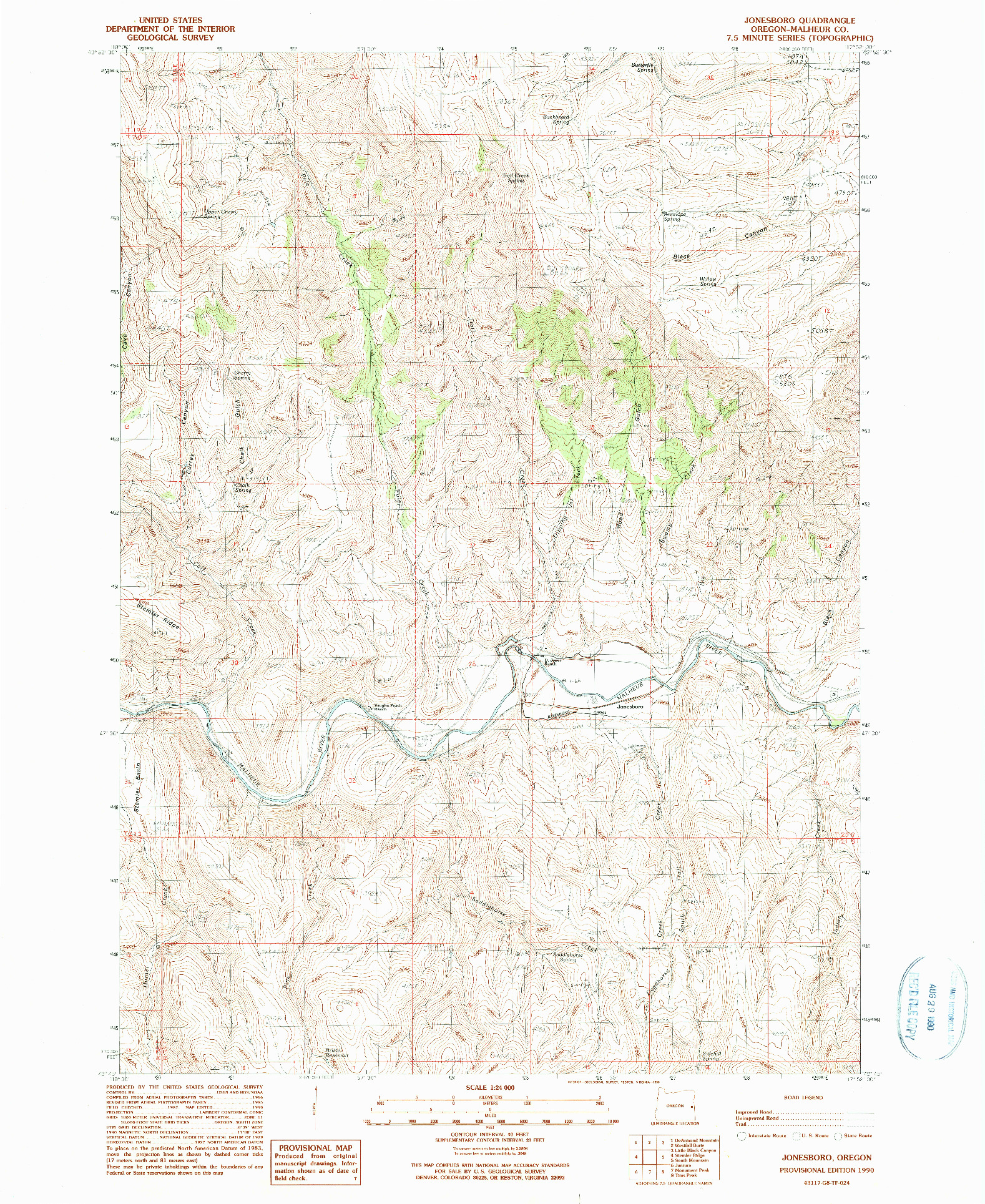 USGS 1:24000-SCALE QUADRANGLE FOR JONESBORO, OR 1990
