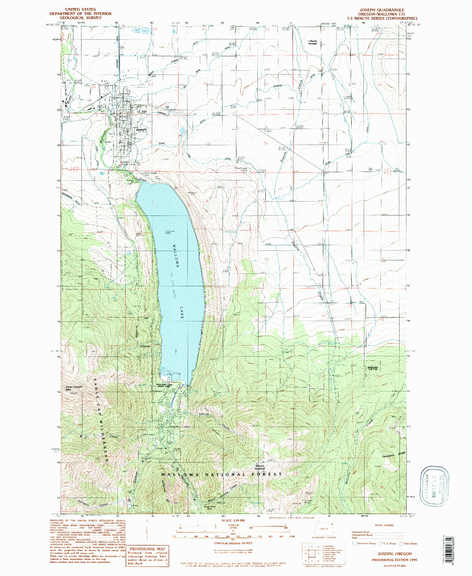 USGS 1:24000-SCALE QUADRANGLE FOR JOSEPH, OR 1990