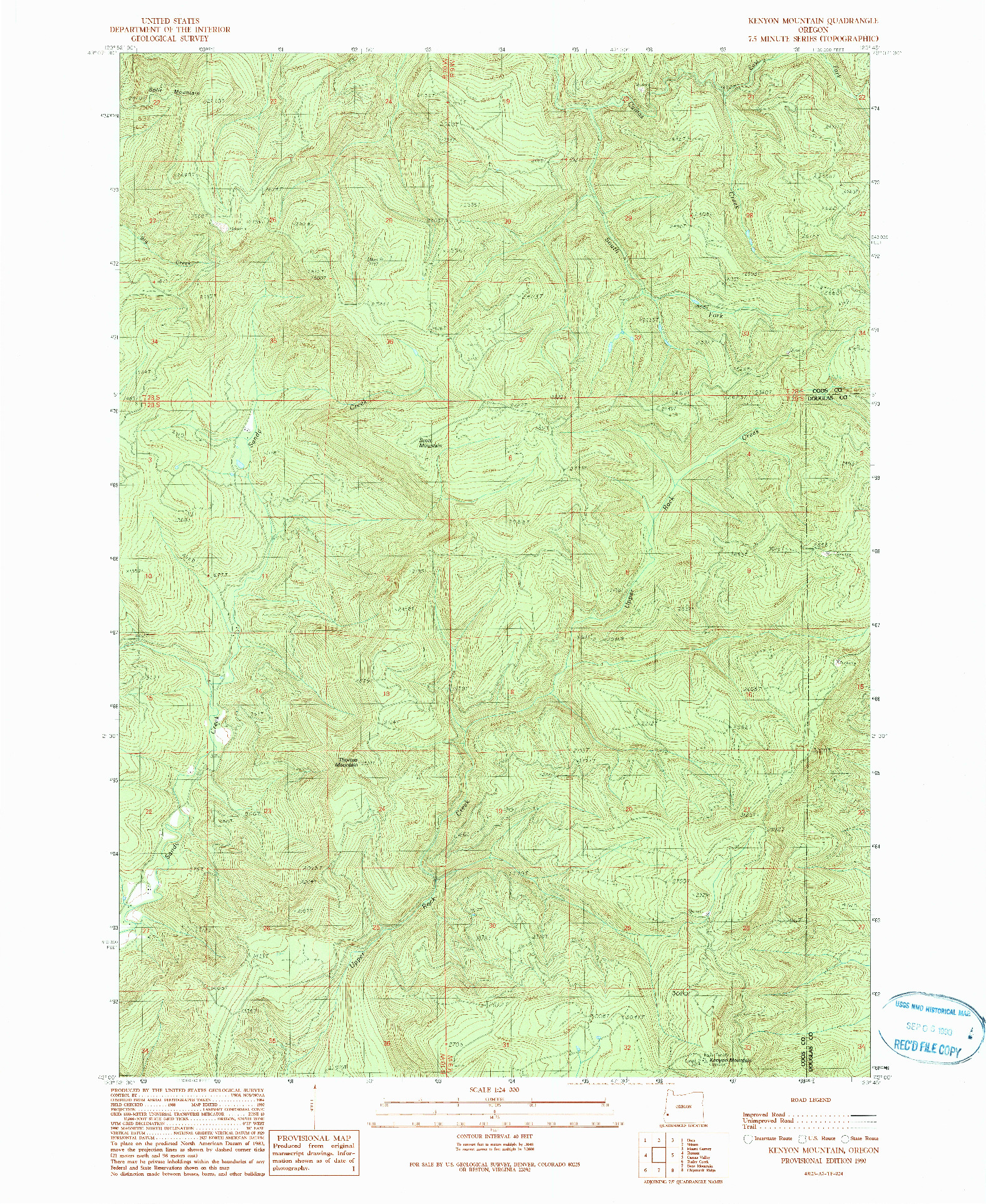 USGS 1:24000-SCALE QUADRANGLE FOR KENYON MOUNTAIN, OR 1990