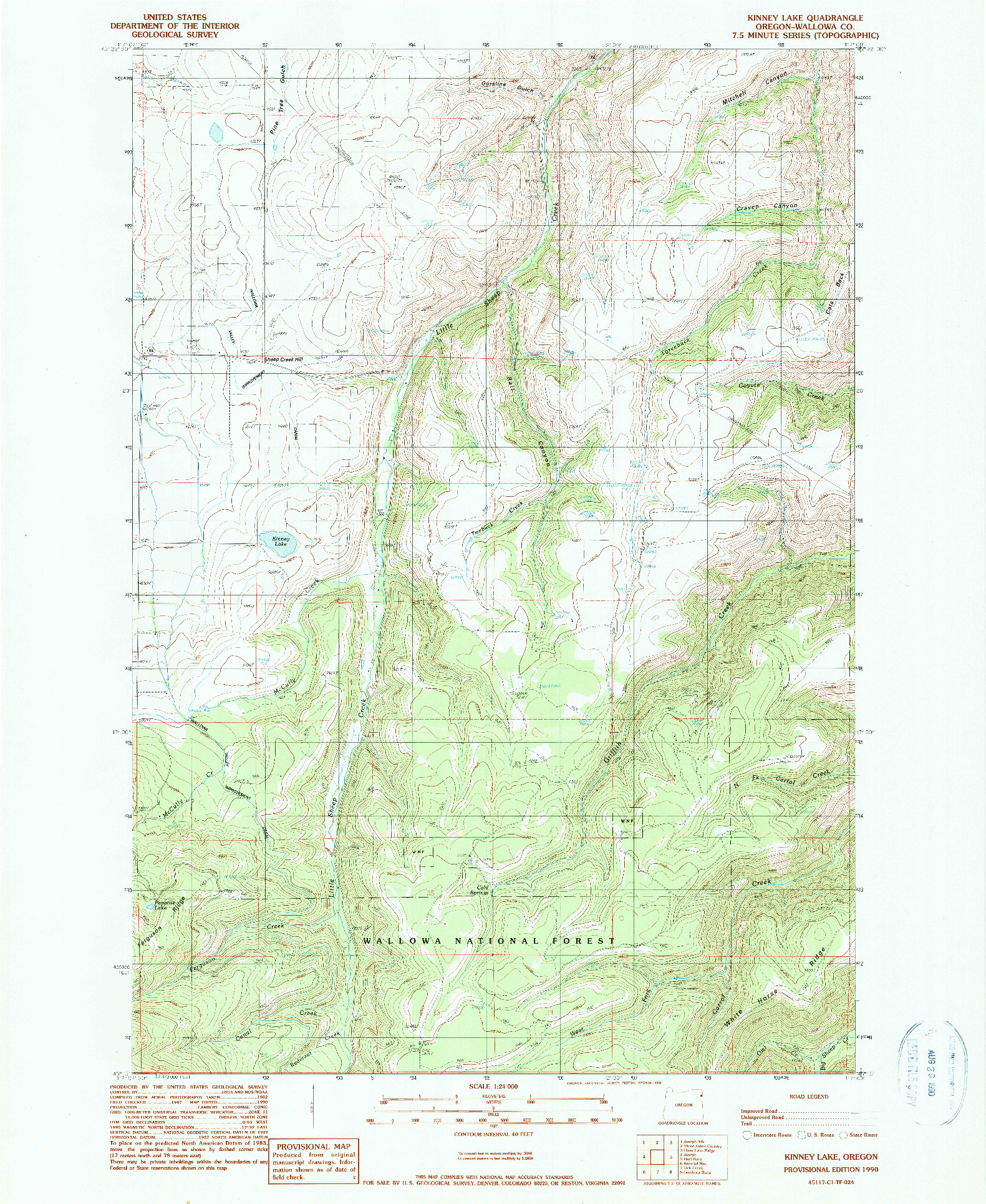 USGS 1:24000-SCALE QUADRANGLE FOR KINNEY LAKE, OR 1990