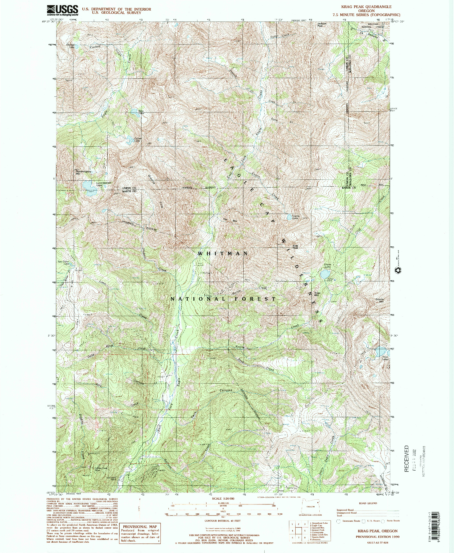 USGS 1:24000-SCALE QUADRANGLE FOR KRAG PEAK, OR 1990