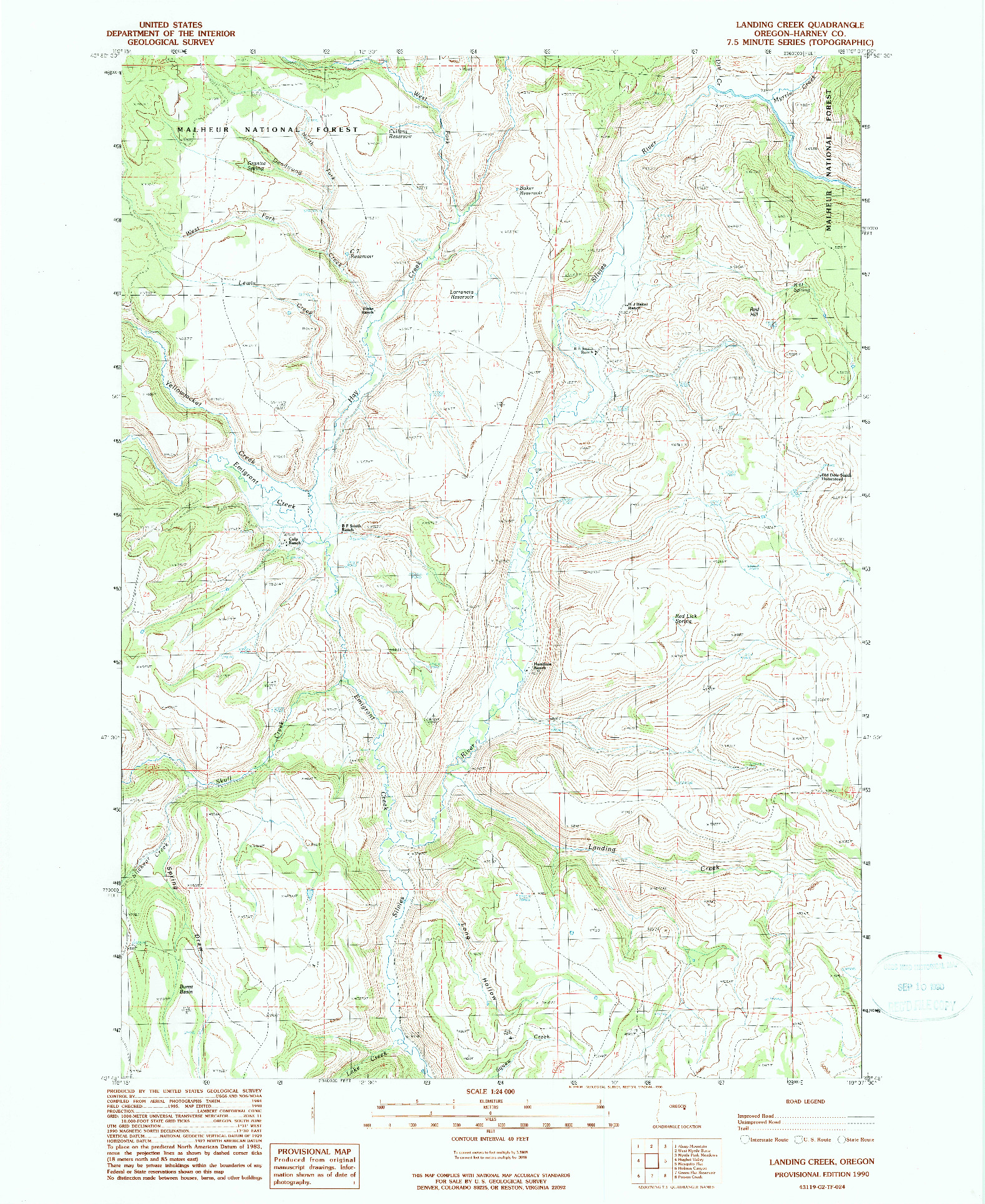 USGS 1:24000-SCALE QUADRANGLE FOR LANDING CREEK, OR 1990