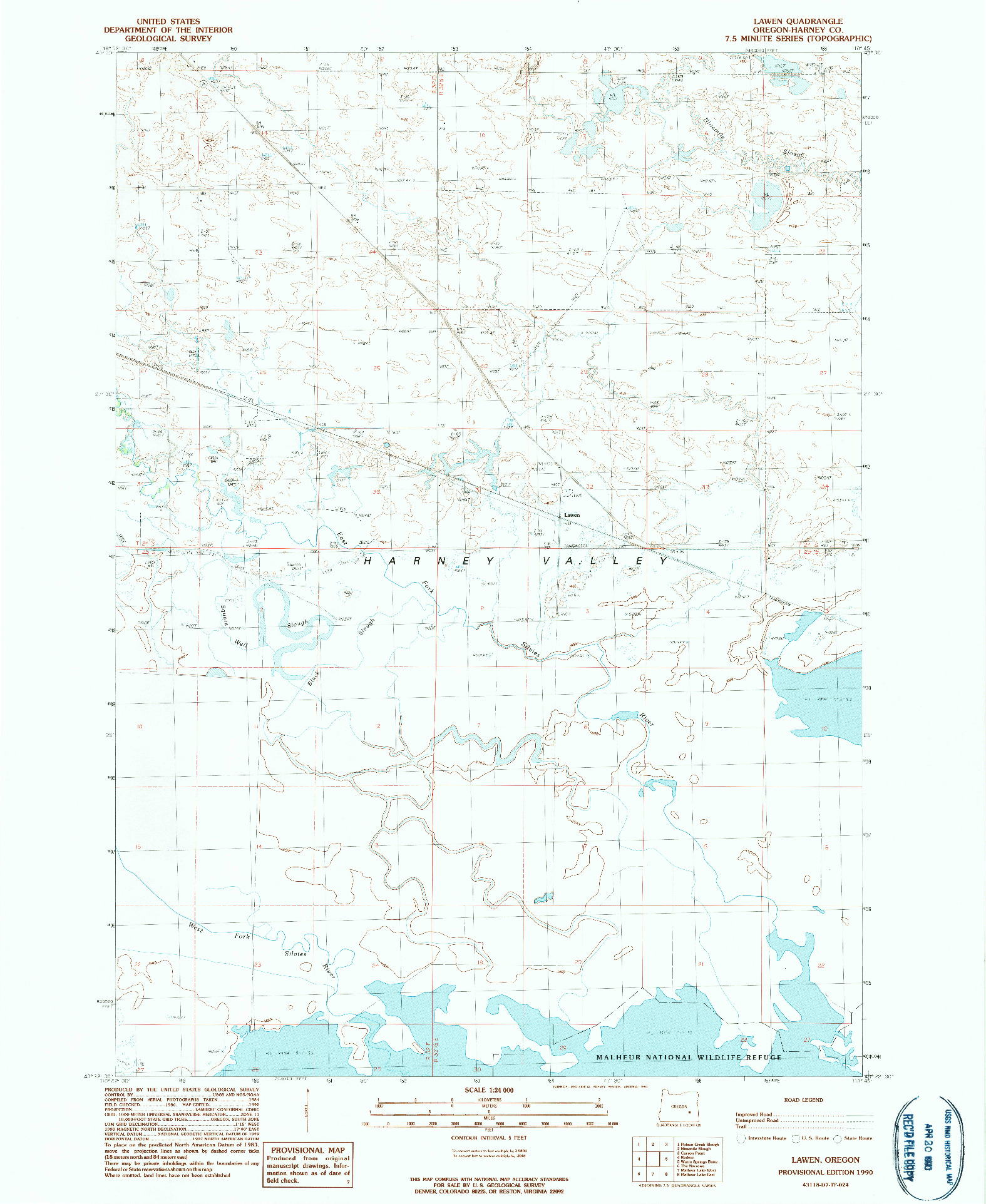 USGS 1:24000-SCALE QUADRANGLE FOR LAWEN, OR 1990