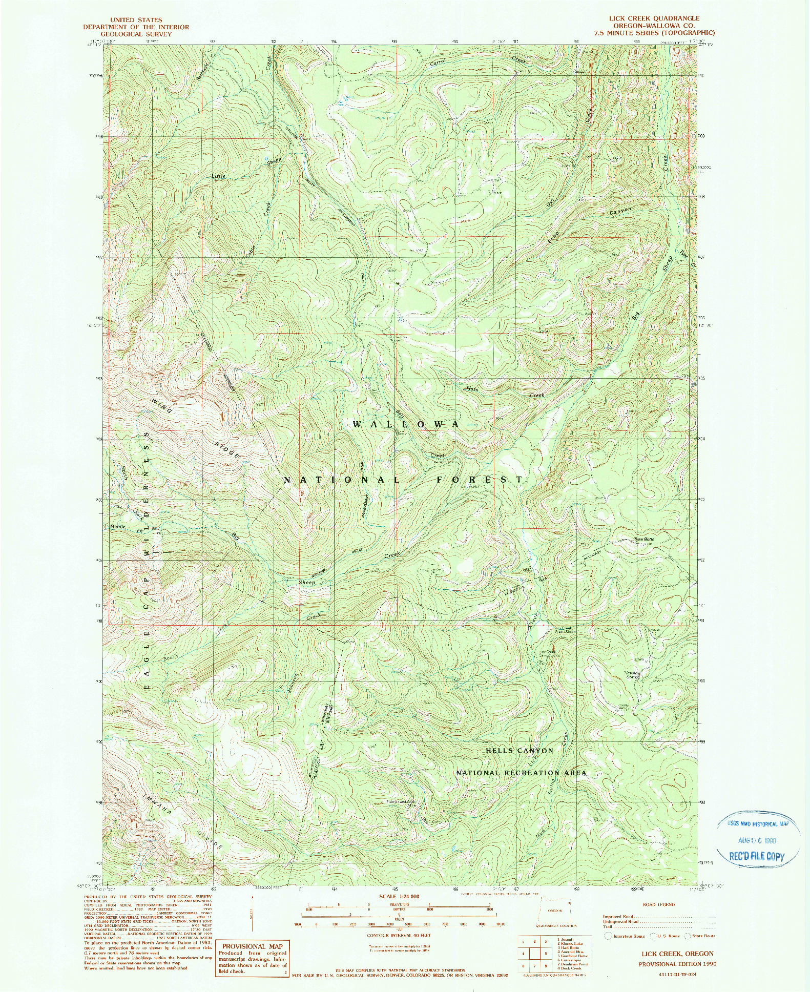 USGS 1:24000-SCALE QUADRANGLE FOR LICK CREEK, OR 1990