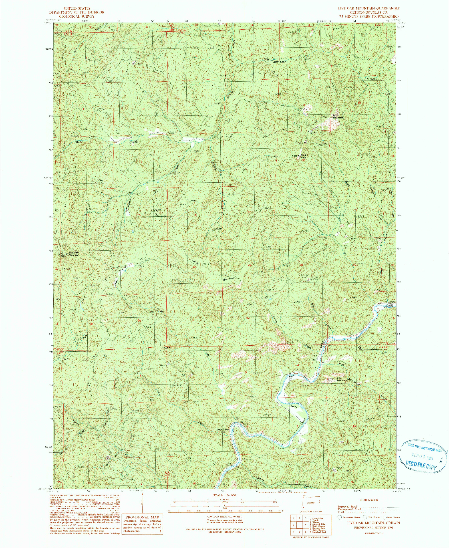 USGS 1:24000-SCALE QUADRANGLE FOR LIVE OAK MOUNTAIN, OR 1990