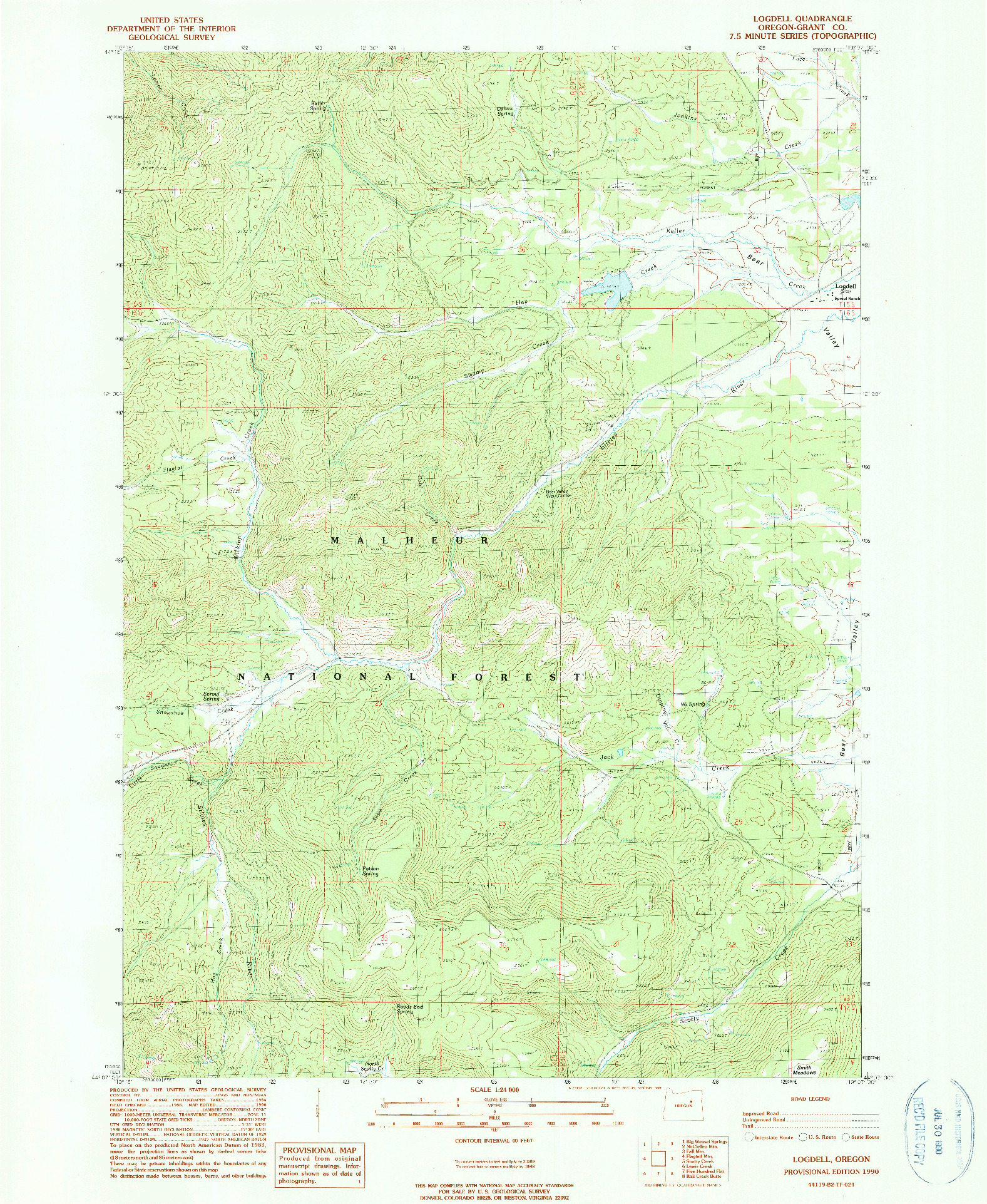 USGS 1:24000-SCALE QUADRANGLE FOR LOGDELL, OR 1990