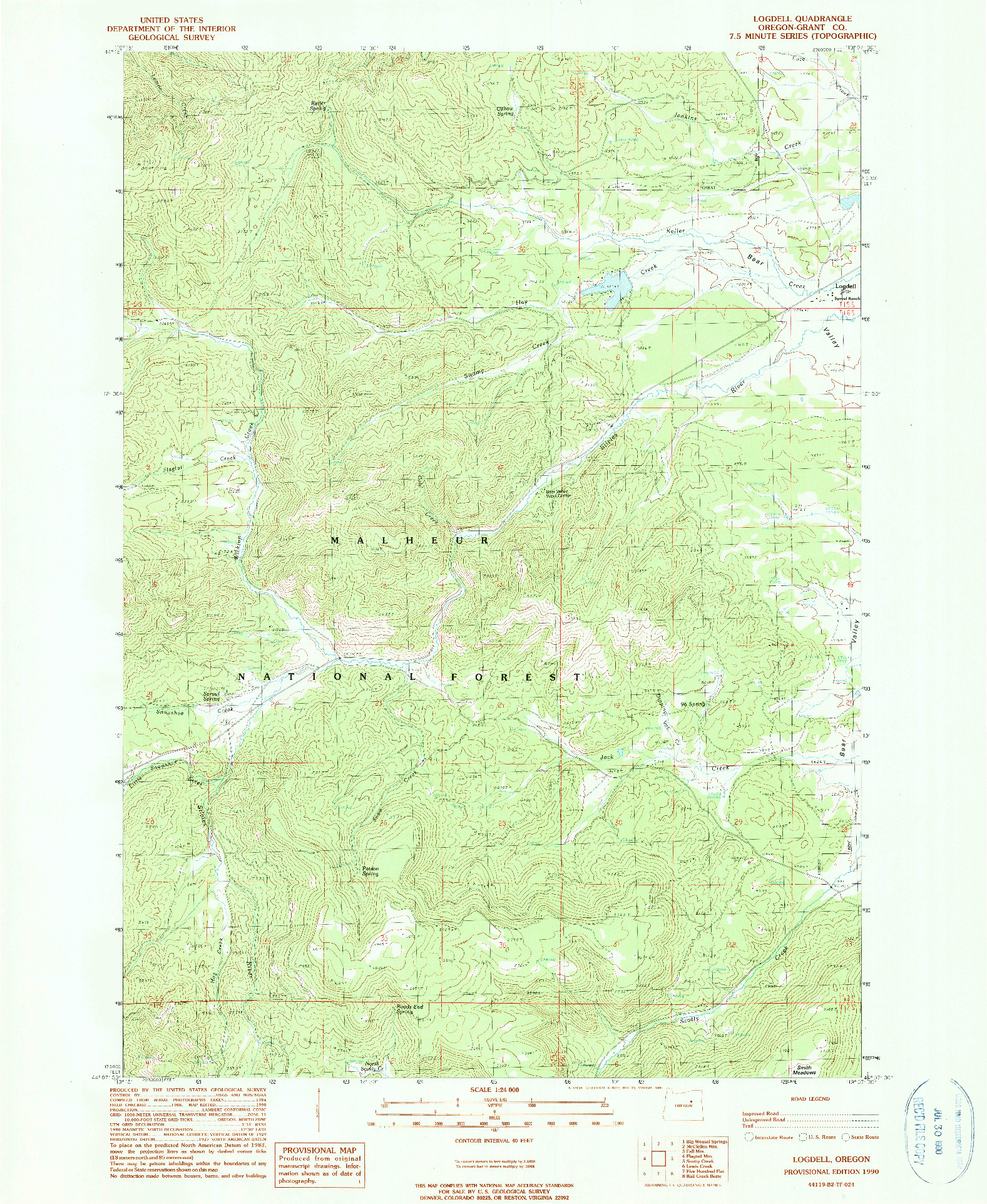 USGS 1:24000-SCALE QUADRANGLE FOR LOGDELL, OR 1990