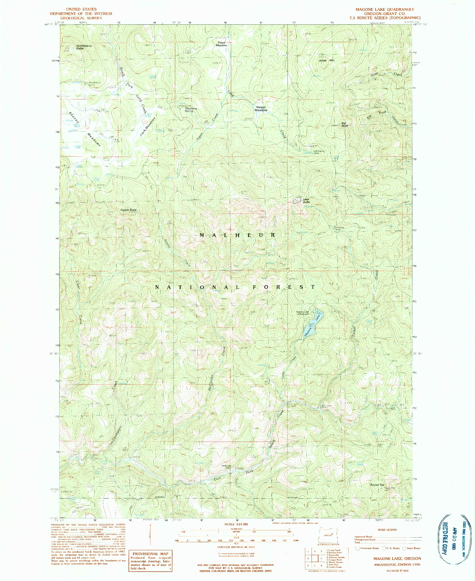 USGS 1:24000-SCALE QUADRANGLE FOR MAGONE LAKE, OR 1990