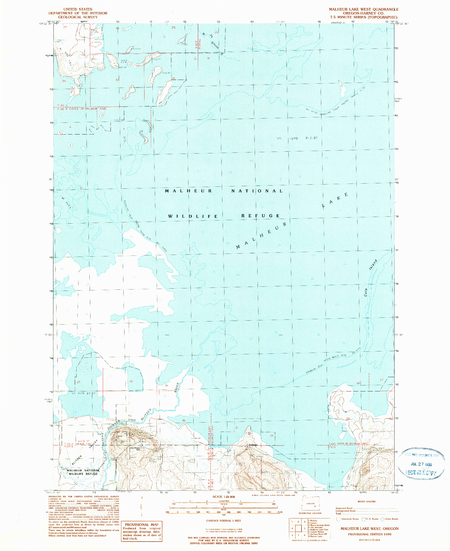 USGS 1:24000-SCALE QUADRANGLE FOR MALHEUR LAKE WEST, OR 1990