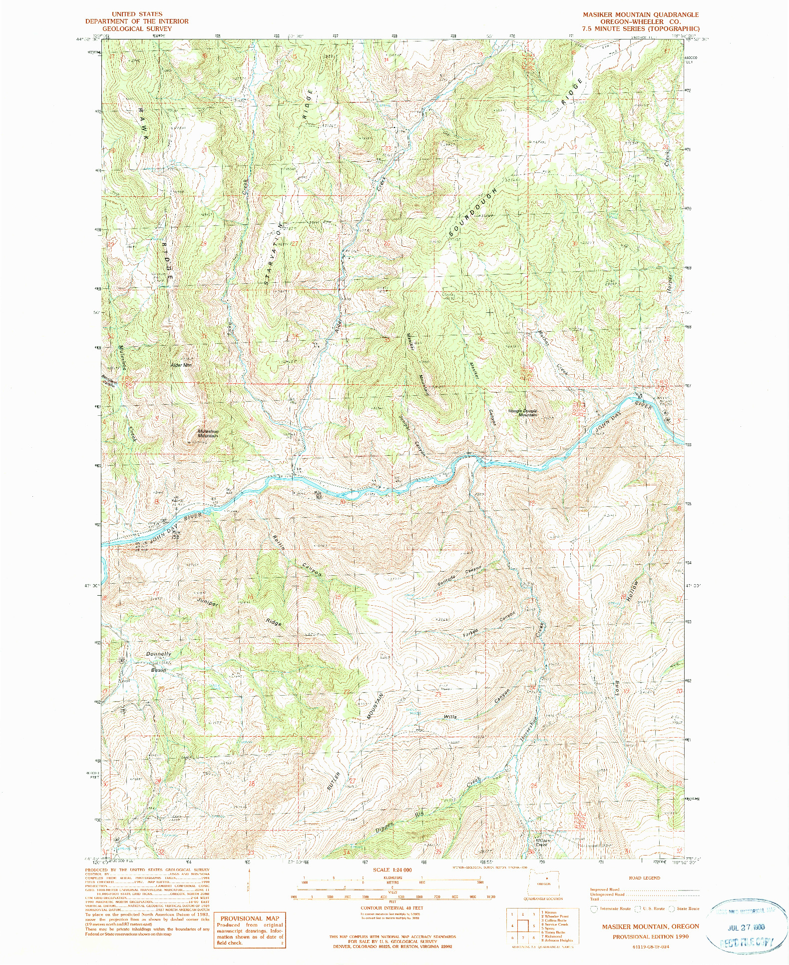 USGS 1:24000-SCALE QUADRANGLE FOR MASIKER MOUNTAIN, OR 1990