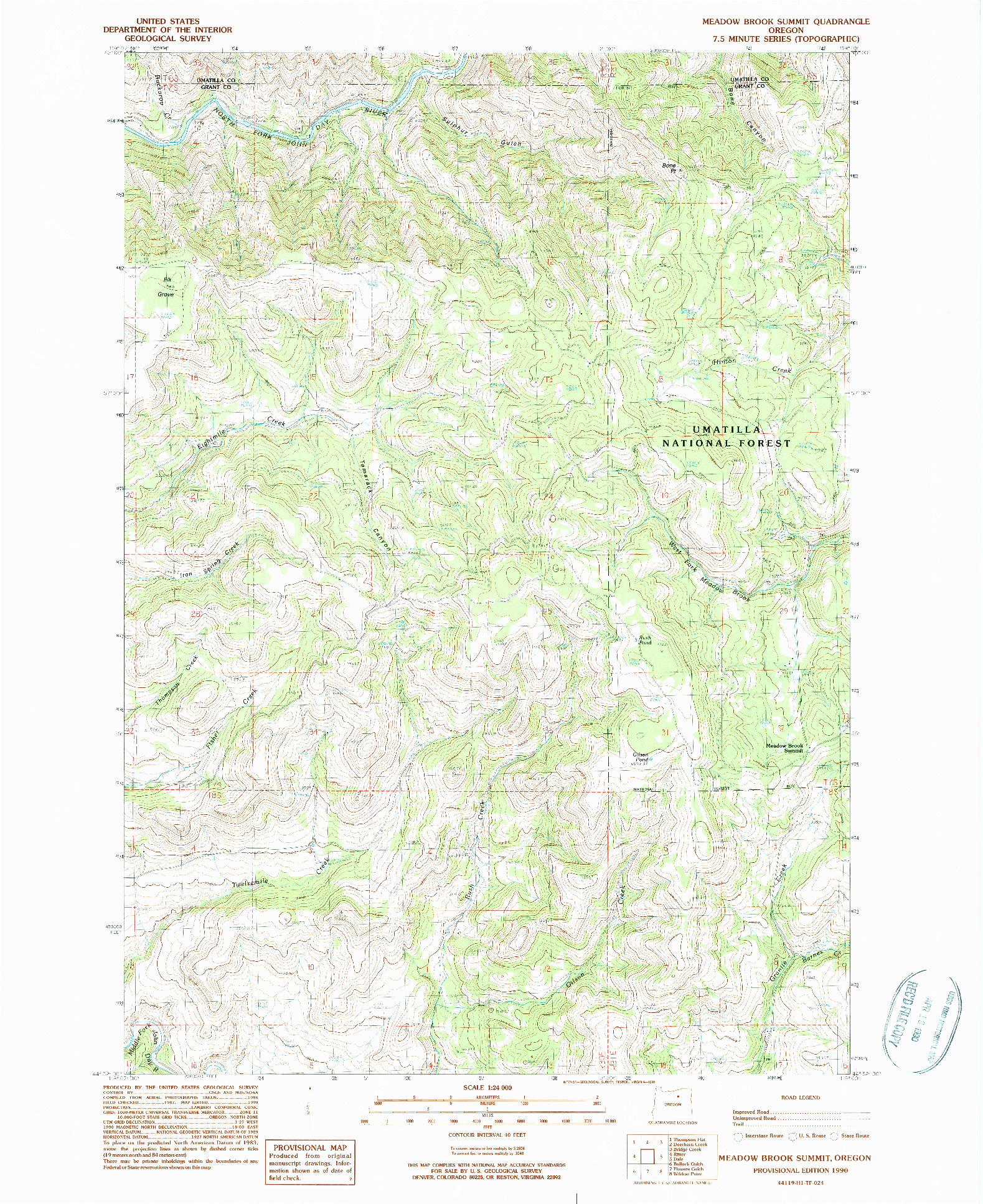 USGS 1:24000-SCALE QUADRANGLE FOR MEADOW BROOK SUMMIT, OR 1990