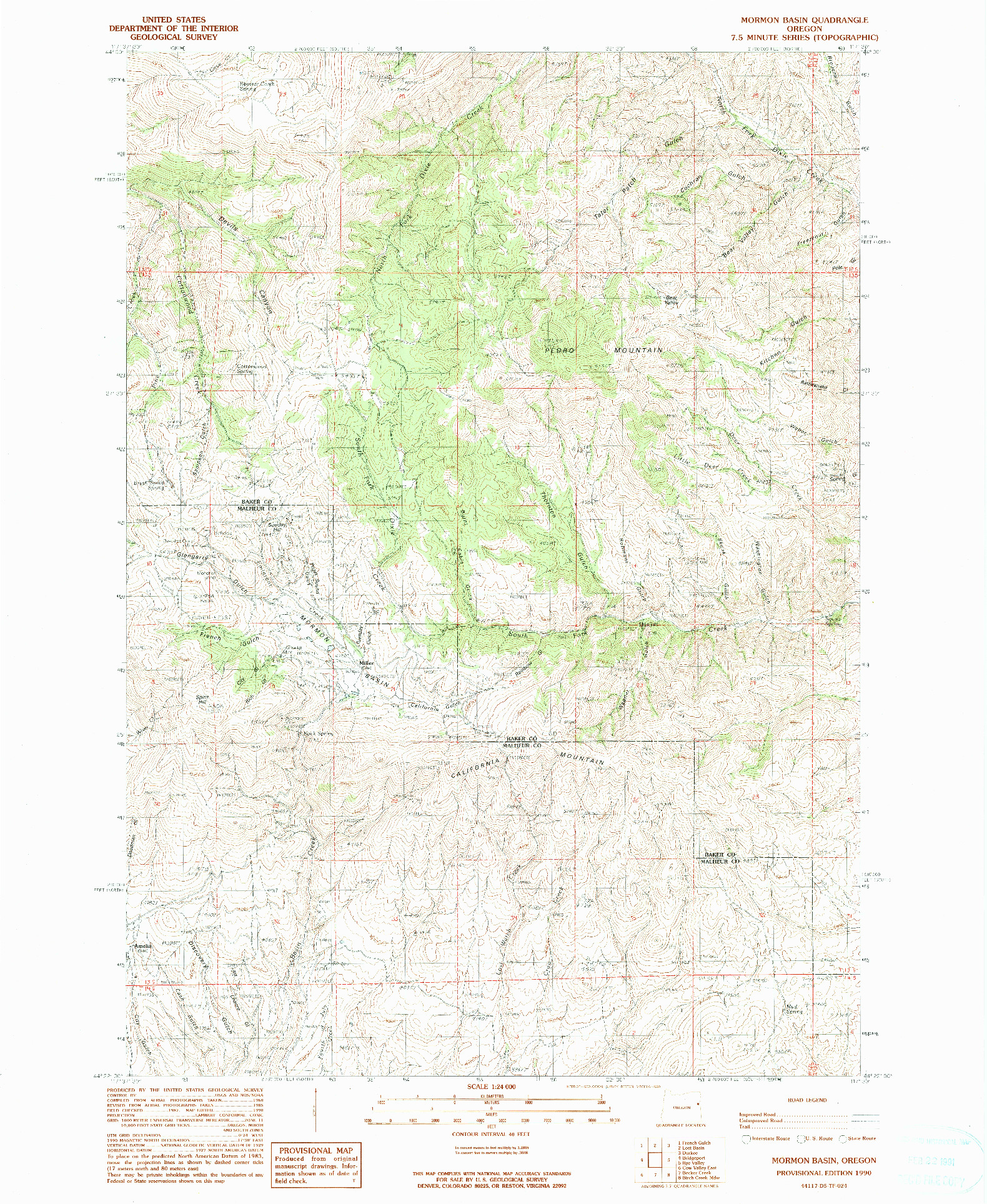 USGS 1:24000-SCALE QUADRANGLE FOR MORMON BASIN, OR 1990