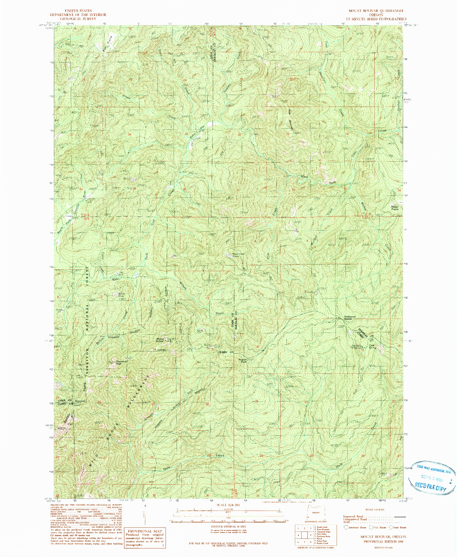 USGS 1:24000-SCALE QUADRANGLE FOR MOUNT BOLIVAR, OR 1990