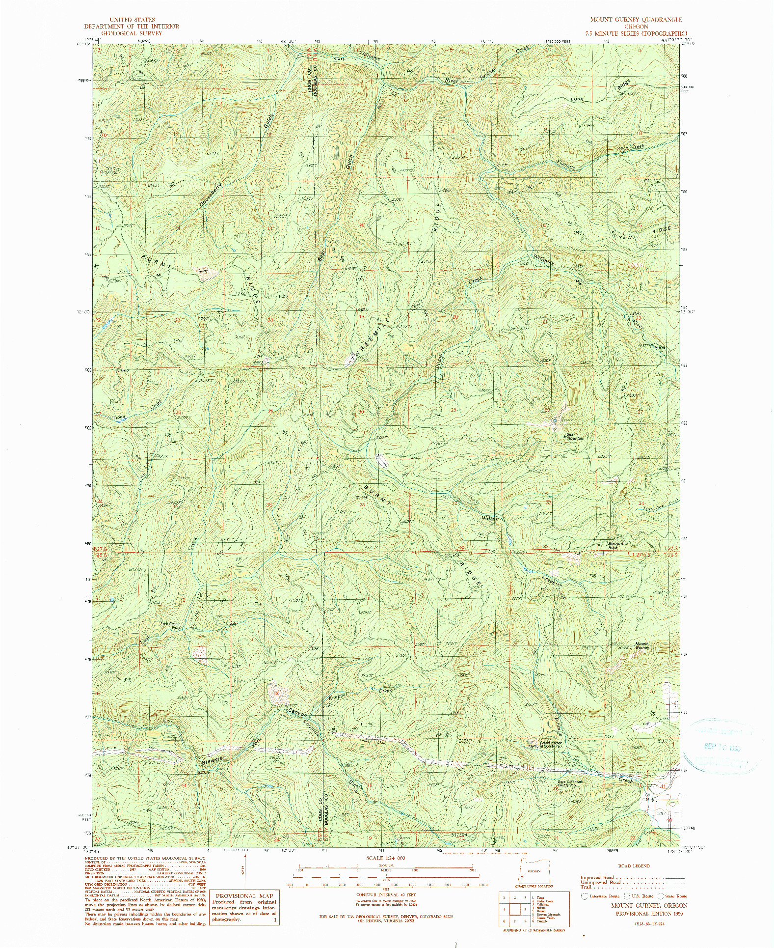 USGS 1:24000-SCALE QUADRANGLE FOR MOUNT GURNEY, OR 1990
