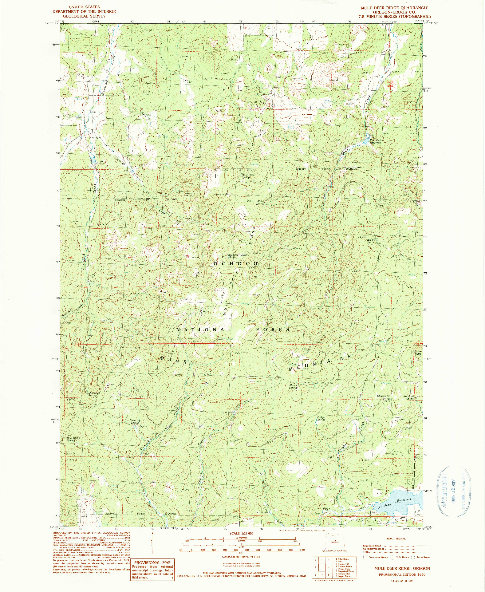 USGS 1:24000-SCALE QUADRANGLE FOR MULE DEER RIDGE, OR 1990