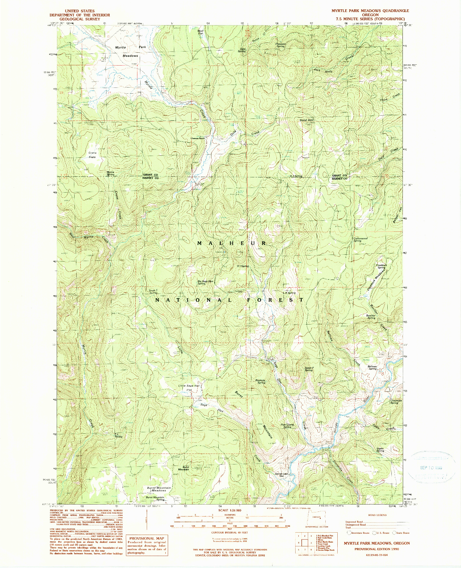 USGS 1:24000-SCALE QUADRANGLE FOR MYRTLE PARK MEADOWS, OR 1990