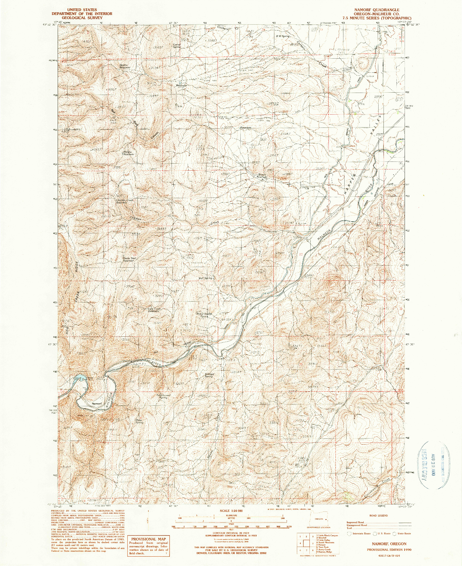 USGS 1:24000-SCALE QUADRANGLE FOR NAMORF, OR 1990