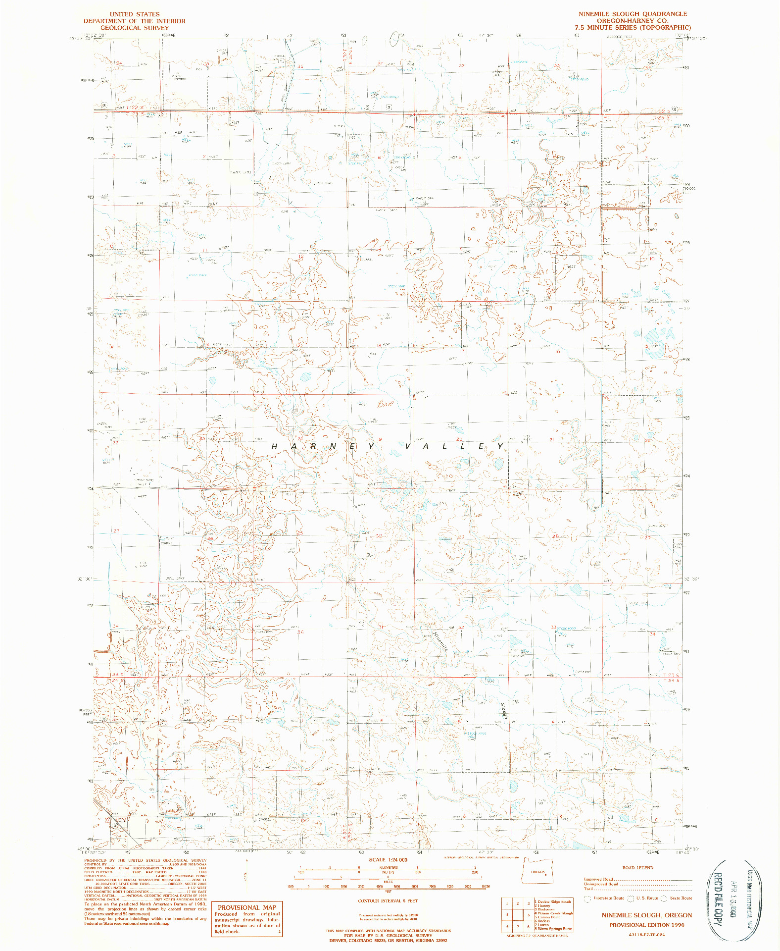 USGS 1:24000-SCALE QUADRANGLE FOR NINEMILE SLOUGH, OR 1990