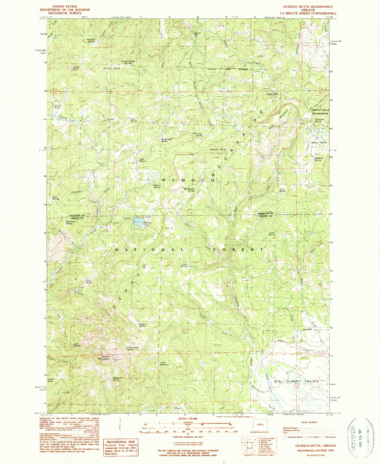 USGS 1:24000-SCALE QUADRANGLE FOR OCHOCO BUTTE, OR 1990