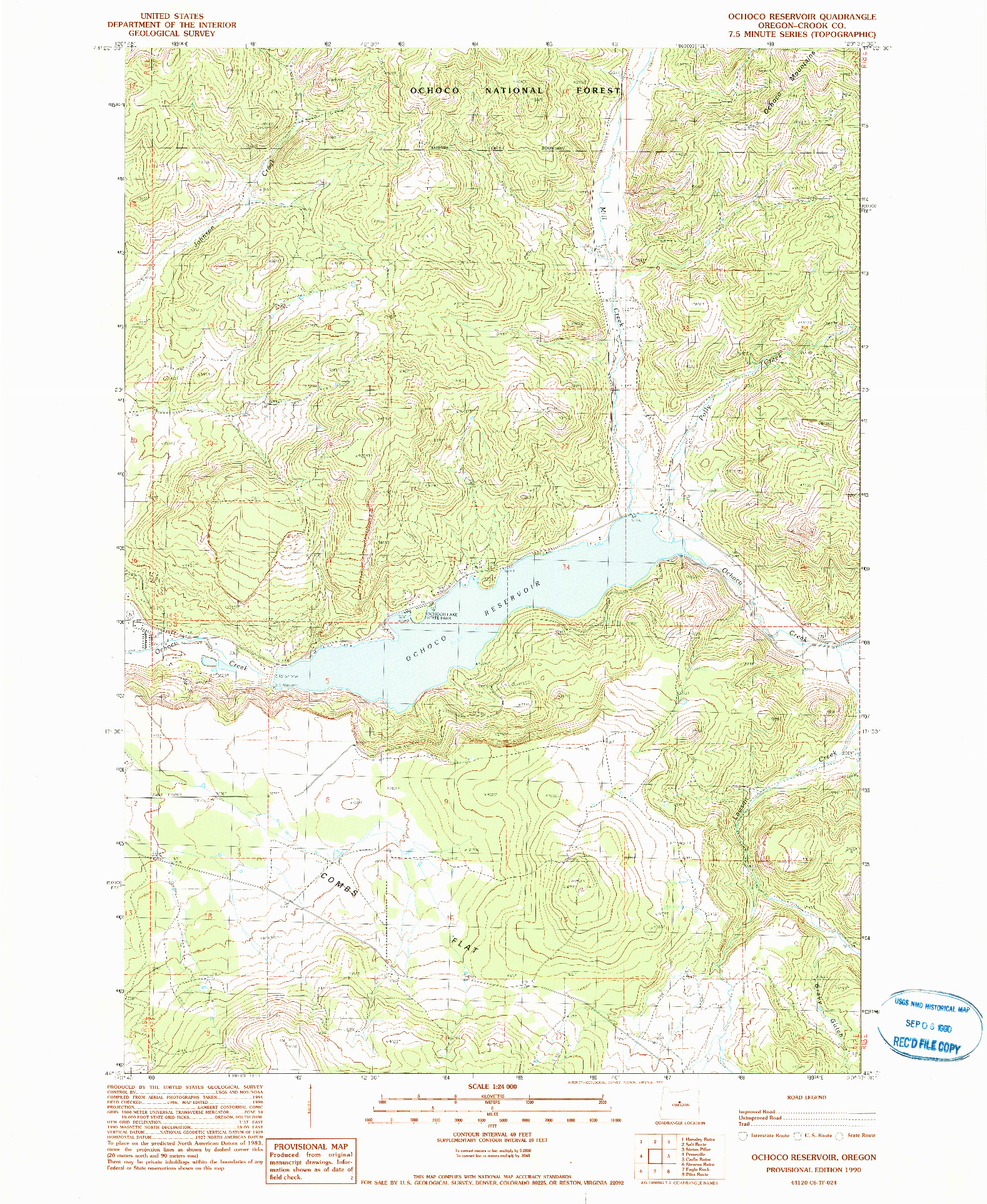 USGS 1:24000-SCALE QUADRANGLE FOR OCHOCO RESERVOIR, OR 1990