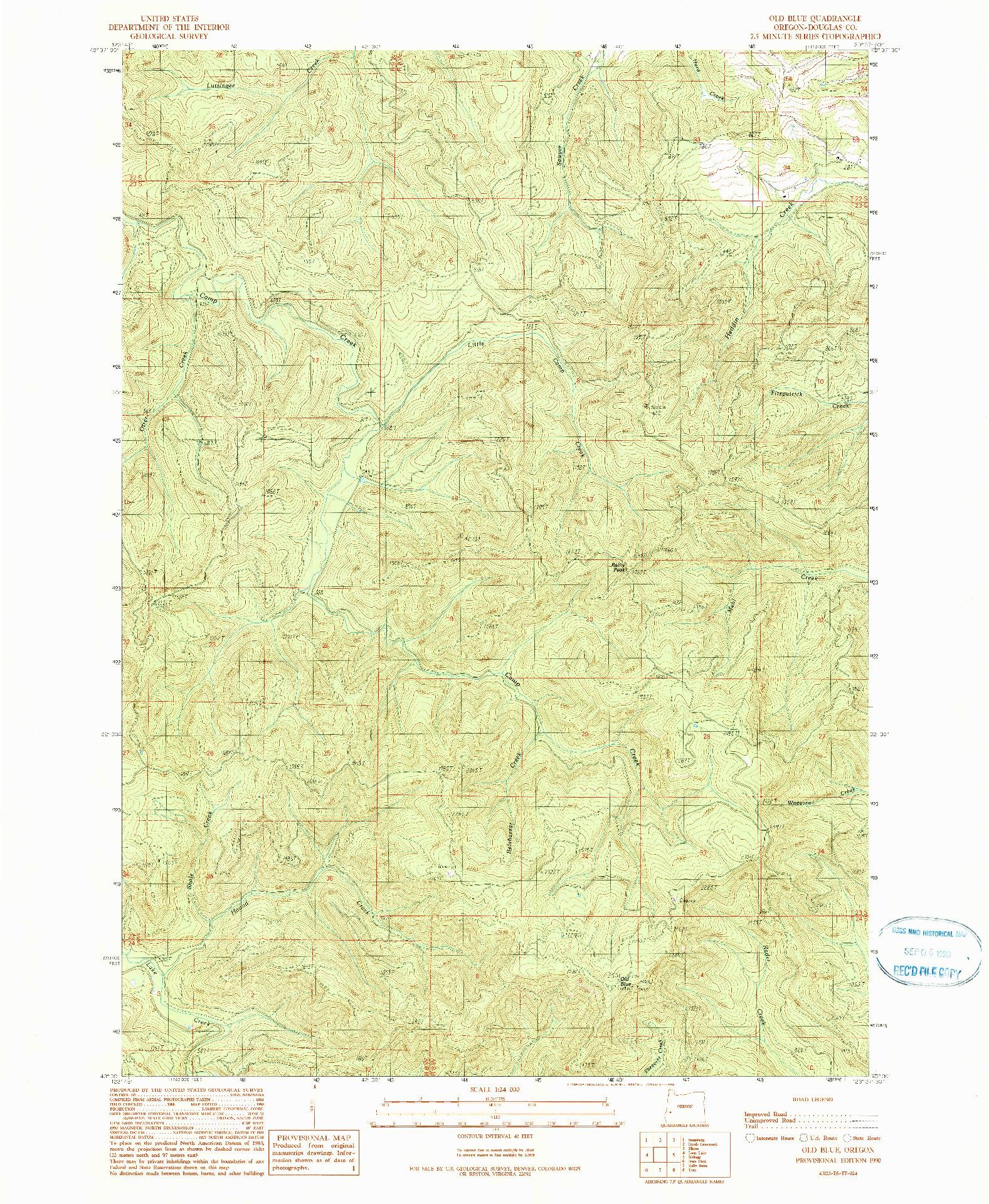 USGS 1:24000-SCALE QUADRANGLE FOR OLD BLUE, OR 1990