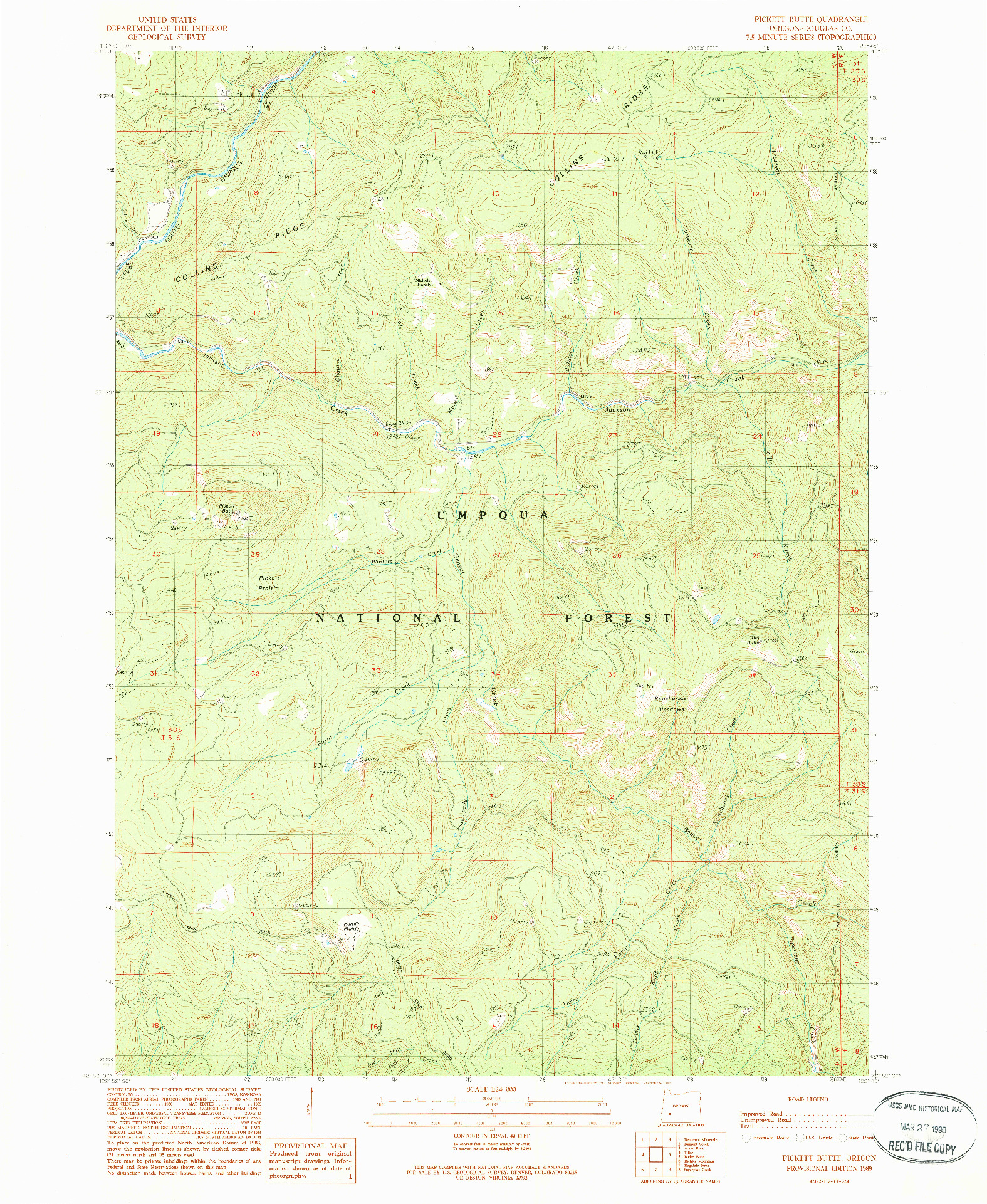 USGS 1:24000-SCALE QUADRANGLE FOR PICKETT BUTTE, OR 1989