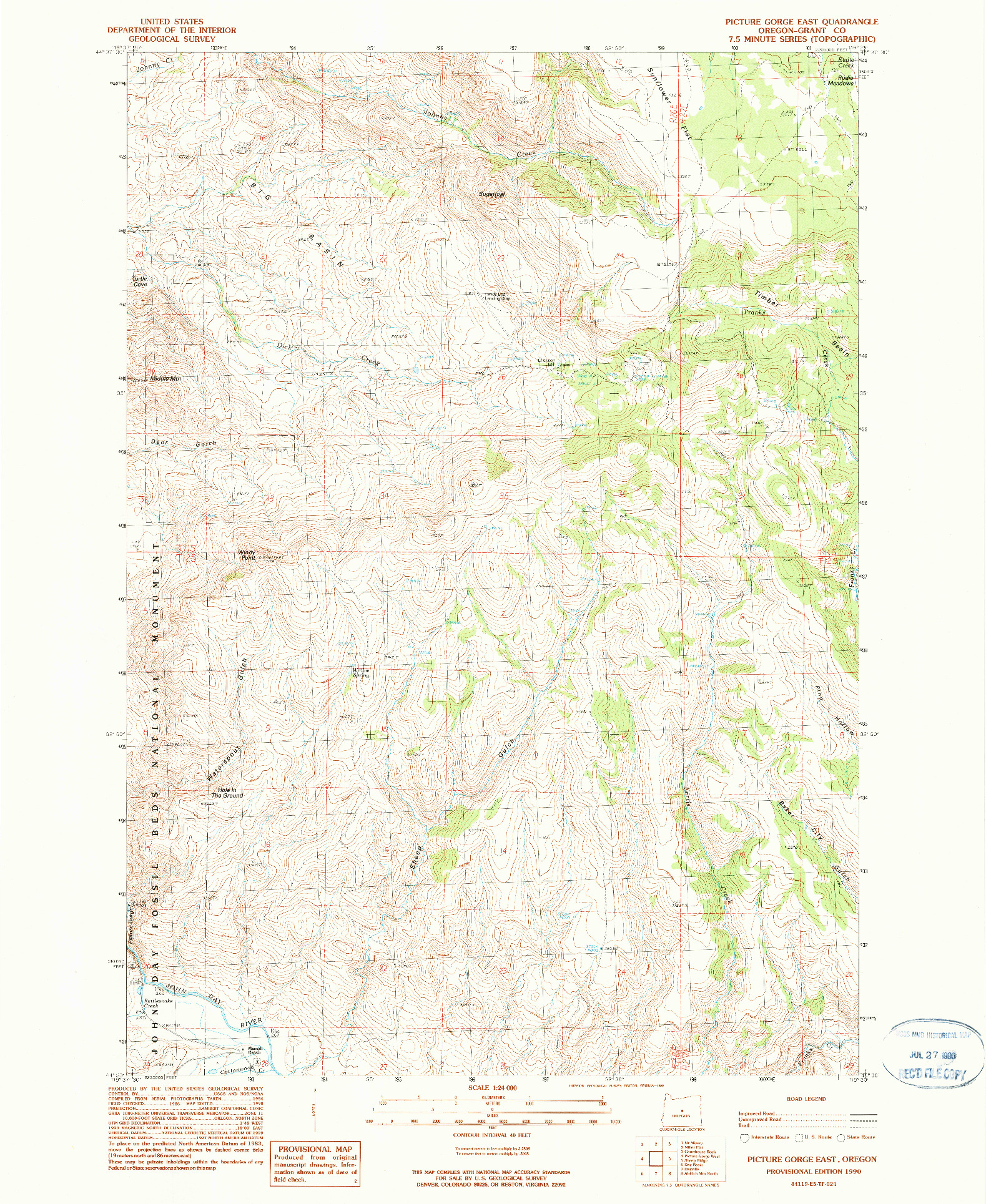 USGS 1:24000-SCALE QUADRANGLE FOR PICTURE GORGE EAST, OR 1990